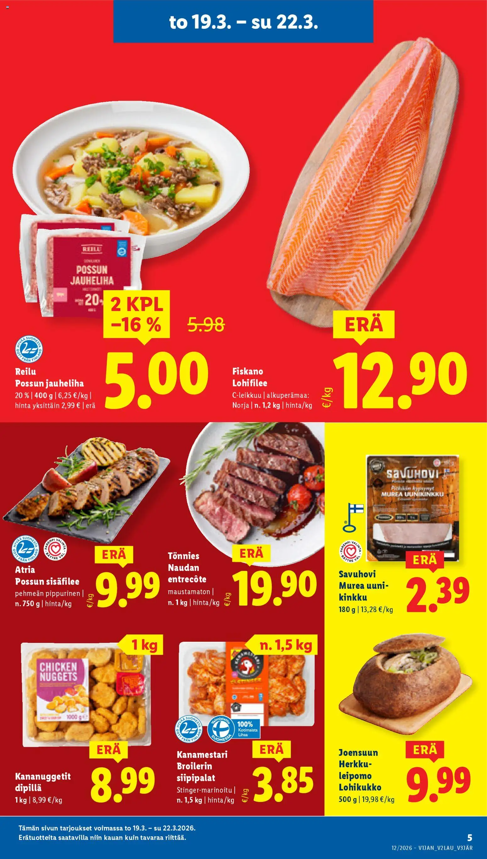 Lidl tarjoukset – voimassa 19.03.2026 alkaen | Sivu: 5 | Tuotteet: Uuni, Jauheliha, Entrecote, Kinkku