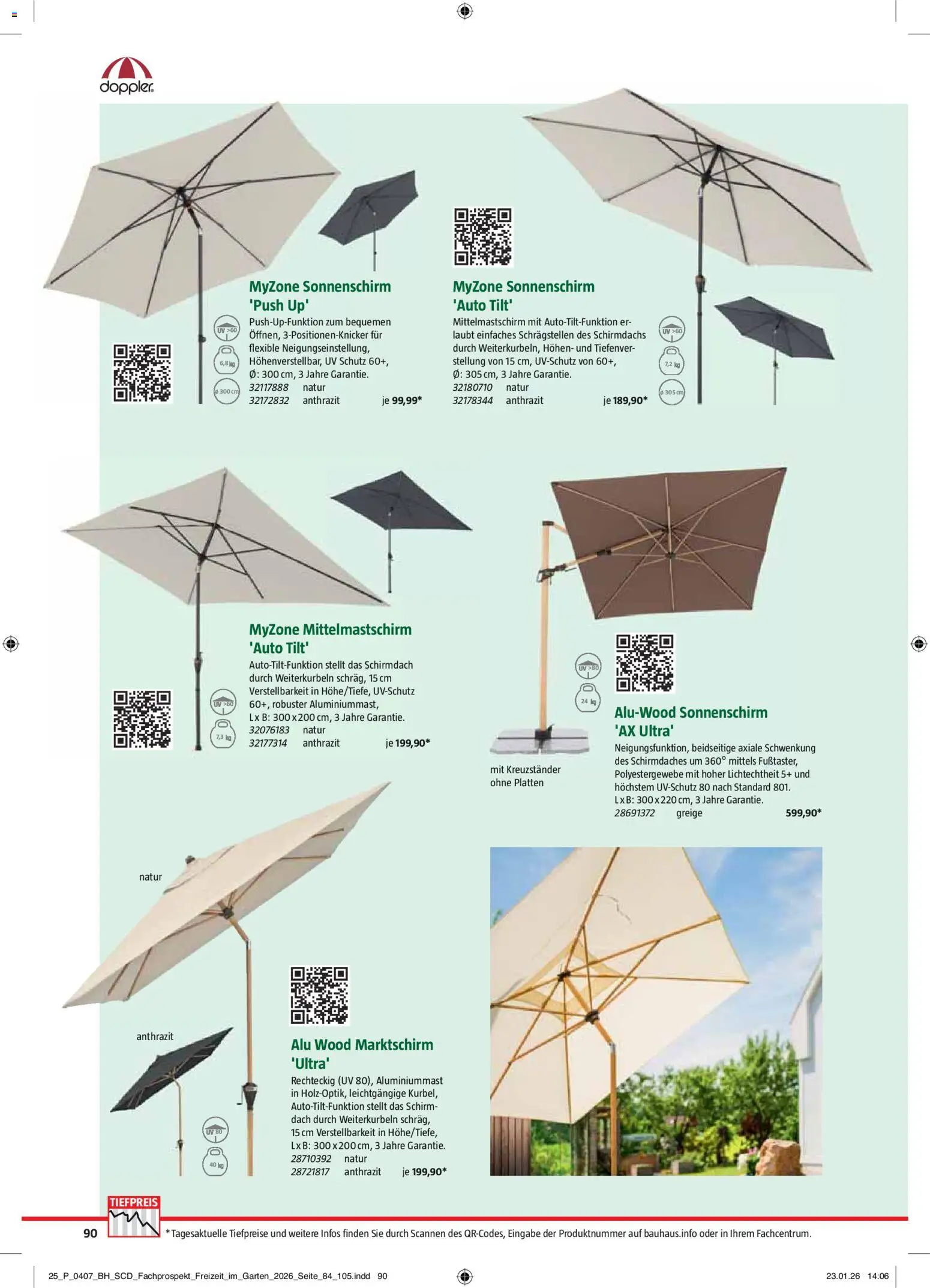 Bauhaus Freizeit im Garten – gültig ab 02.03.2026 | Seite: 90 | Produkte: Sonnenschirm