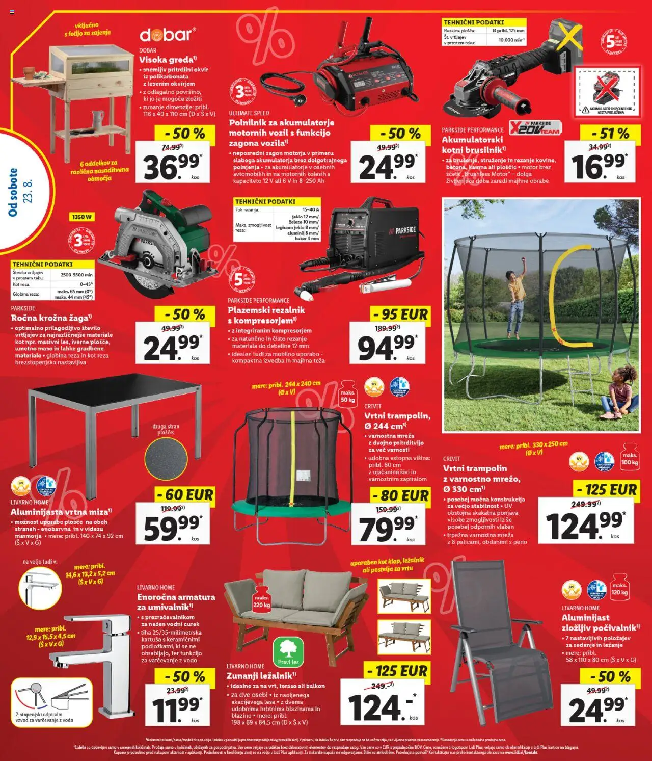 Lidl - Ljubljana │ velja od 21.08.2025 | Stran: 4 | Izdelki: Ležalnik, Rezalnik, Trampolin, Akumulator