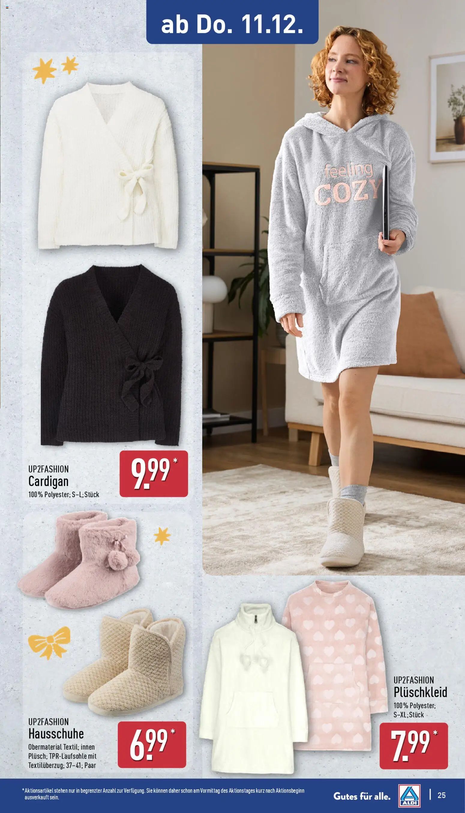 Aldi Prospekt 	 – gültig ab 08.12.2025 | Seite: 25 | Produkte: Up2fashion, Cardigan, Hausschuhe
