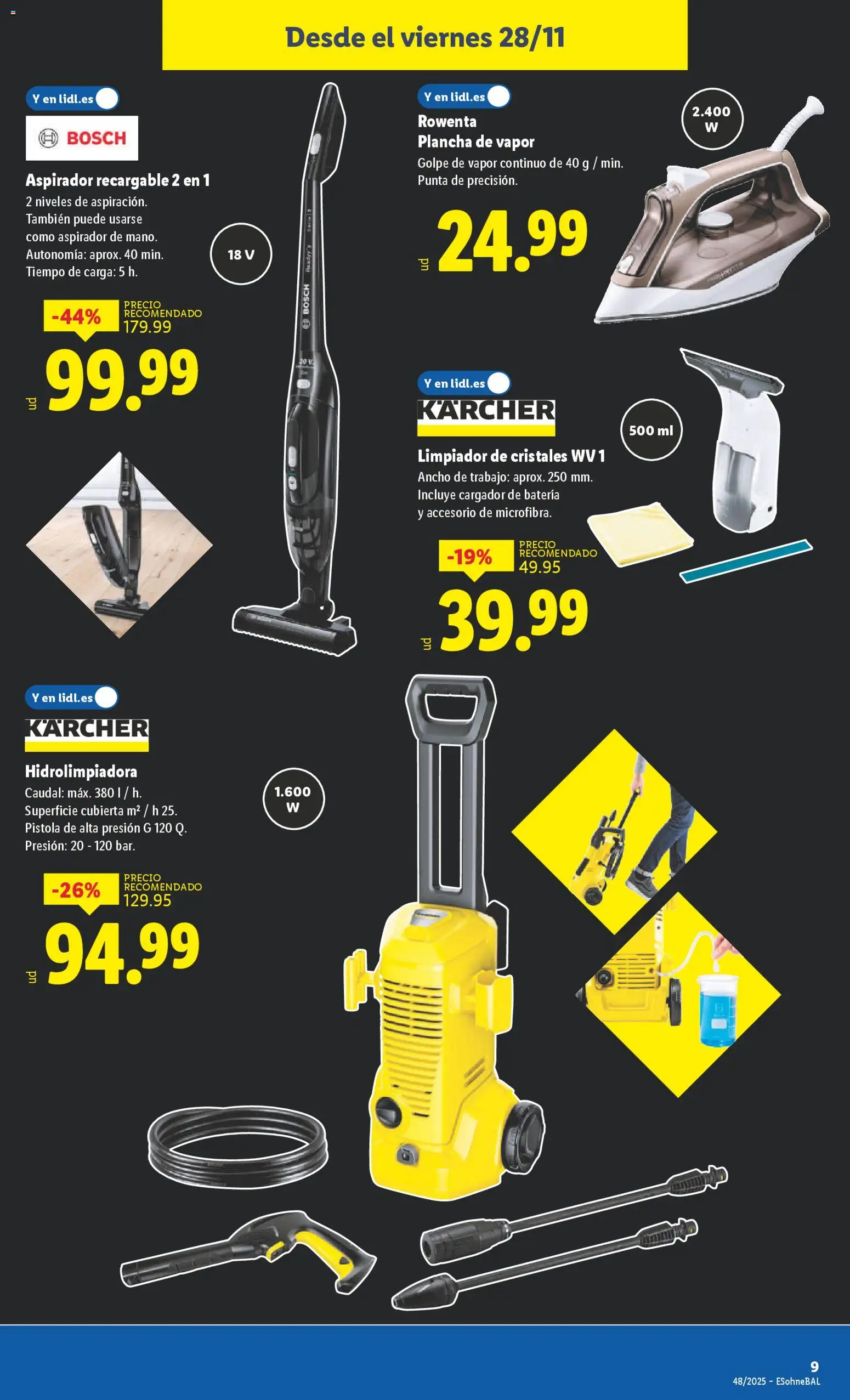 Lidl - Black Friday │ válido desde el 24.11.2025 | Página: 17 | Productos: Hidrolimpiadora, Plancha, Aspirador, Batería