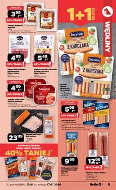 Pogląd oferty "Netto gazetka - Spożywcza" - ważna od 12.01.2026 | Strona: 9 | Produkty: Piersi, Szynka, Salami, Wędliny
