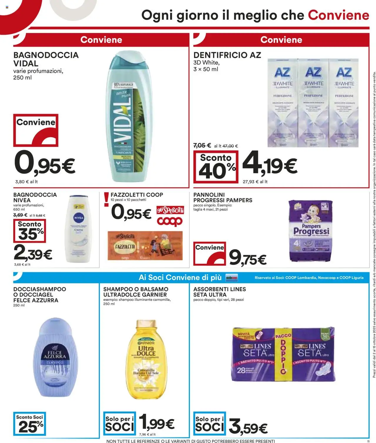 Volantino COOP del 02.10.2025 | Pagina: 11 | Prodotti: Pannolini, Dentifricio, Fazzoletti, Pampers