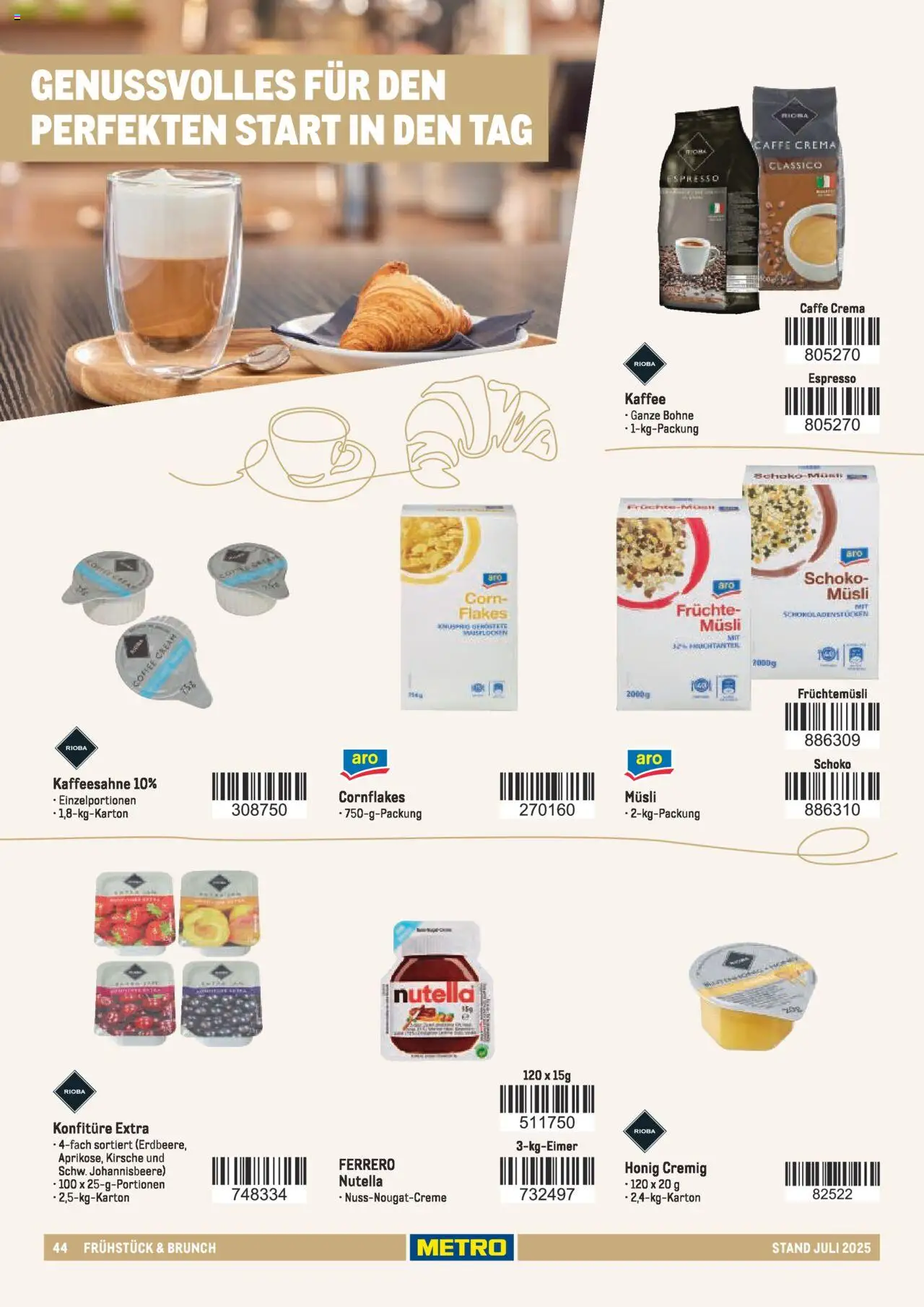 Metro - Sortimentskatalog Lieferservice – gültig ab 31.07.2025 | Seite: 44 | Produkte: Musli, Kaffee, Nutella