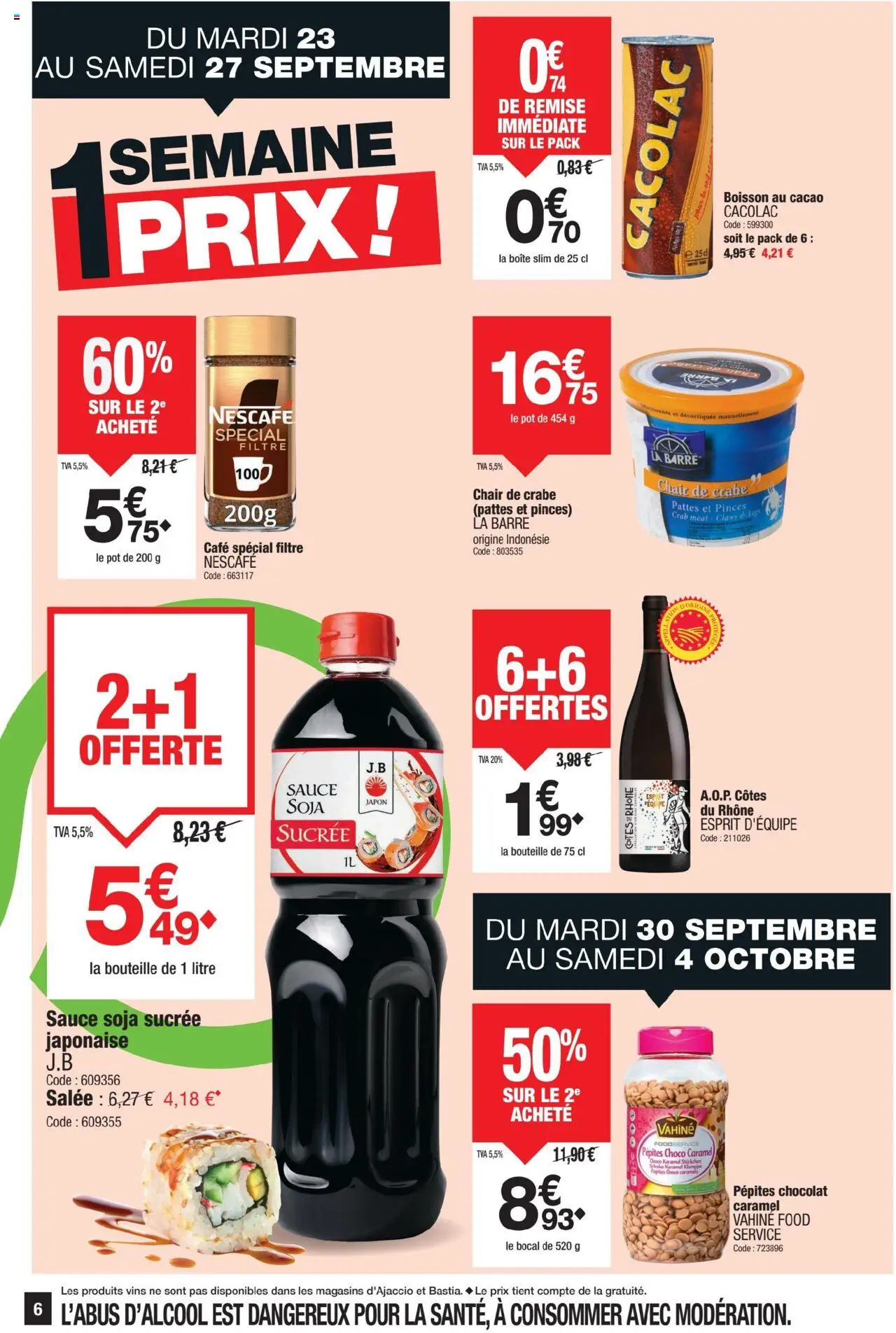  | Page: 6 | Produits: Pinces, Sauce soja sucrée, Café, Crabe