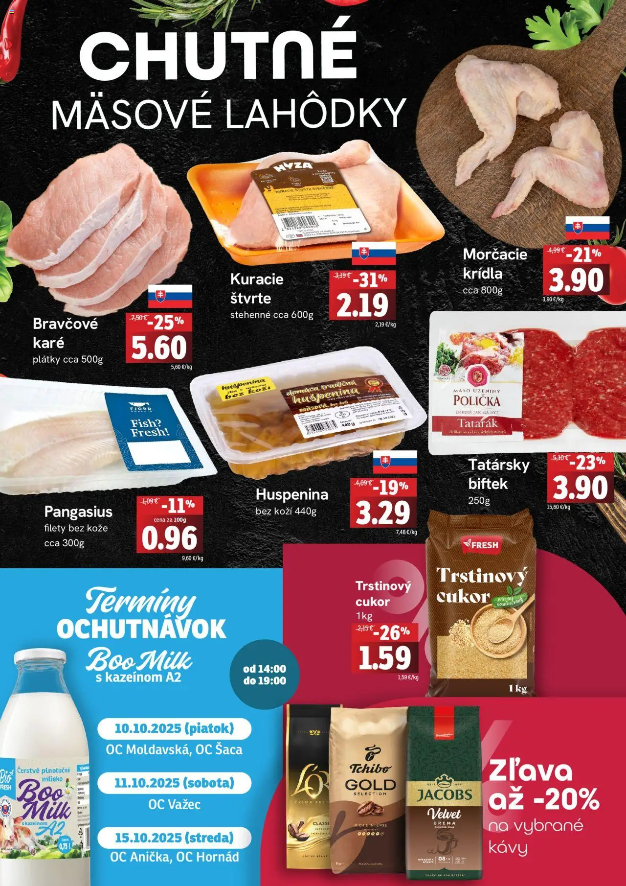 Nové Fresh akcie – leták je platný od 09.10.2025 | Strana: 2 | Produkty: Mlieko, Cukor, Tatarák, Trstinový cukor
