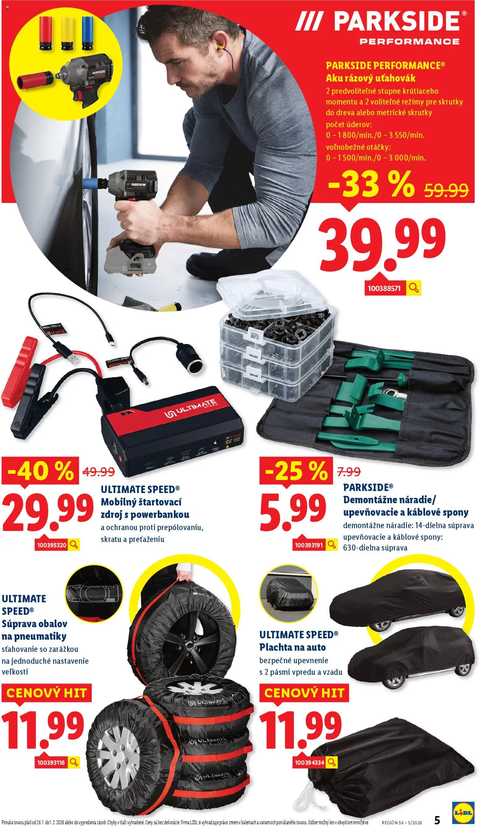 Nové Lidl akcie – leták je platný od 26.01.2026 | Strana: 5 | Produkty: Plachta, Náradie, Aku, Parkside