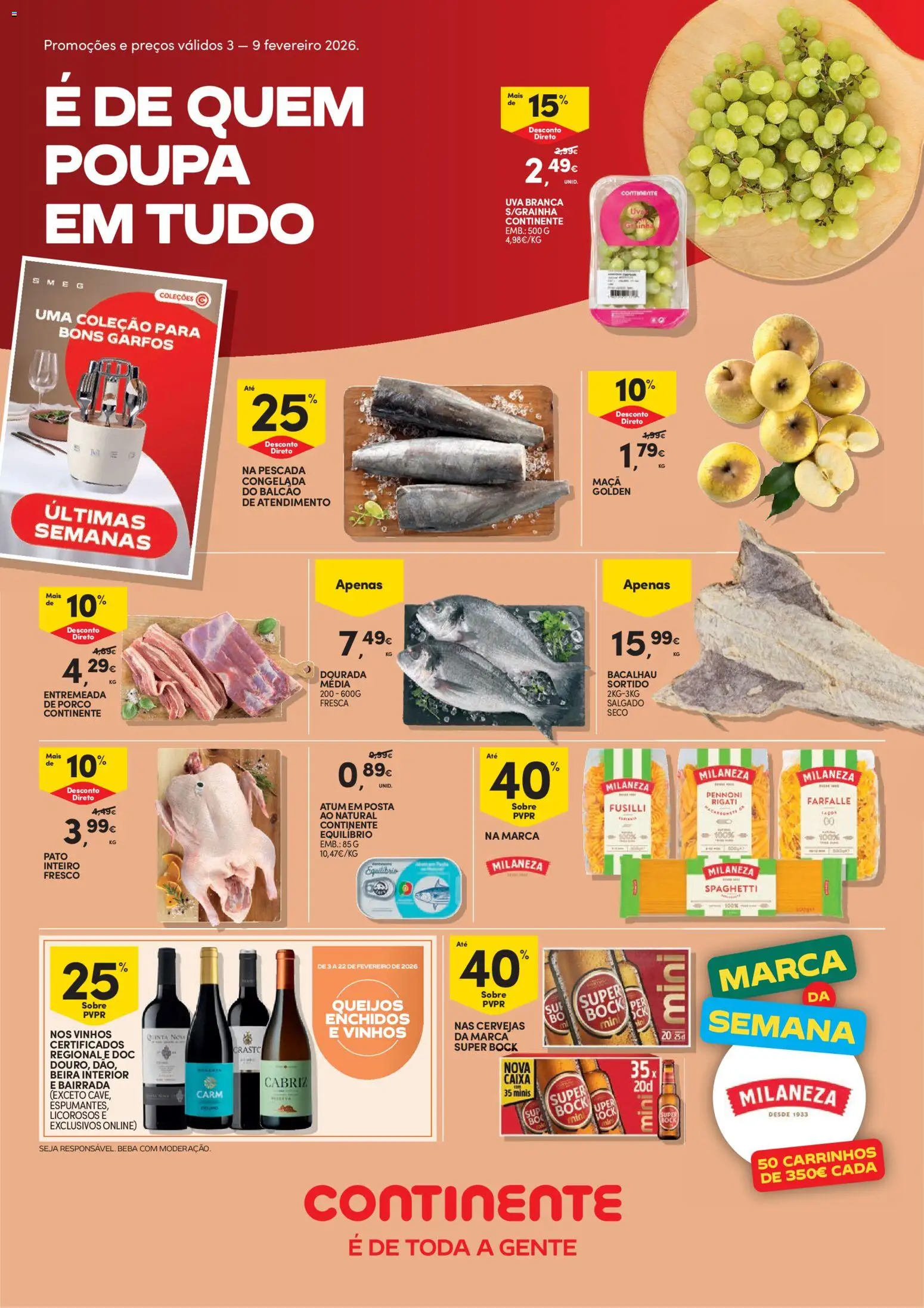 Continente folheto │ válido de 03.02.2026 | Página: 1 | Produtos: Dourada, Atum, Bacalhau, Milaneza