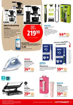 K-Citymarket-mainoslehti voimassa 23.05.2026 alkaen | Sivu: 17 | Tuotteet: Kahvinkeitin, Voileipägrilli, Sähköhammasharja, Voi
