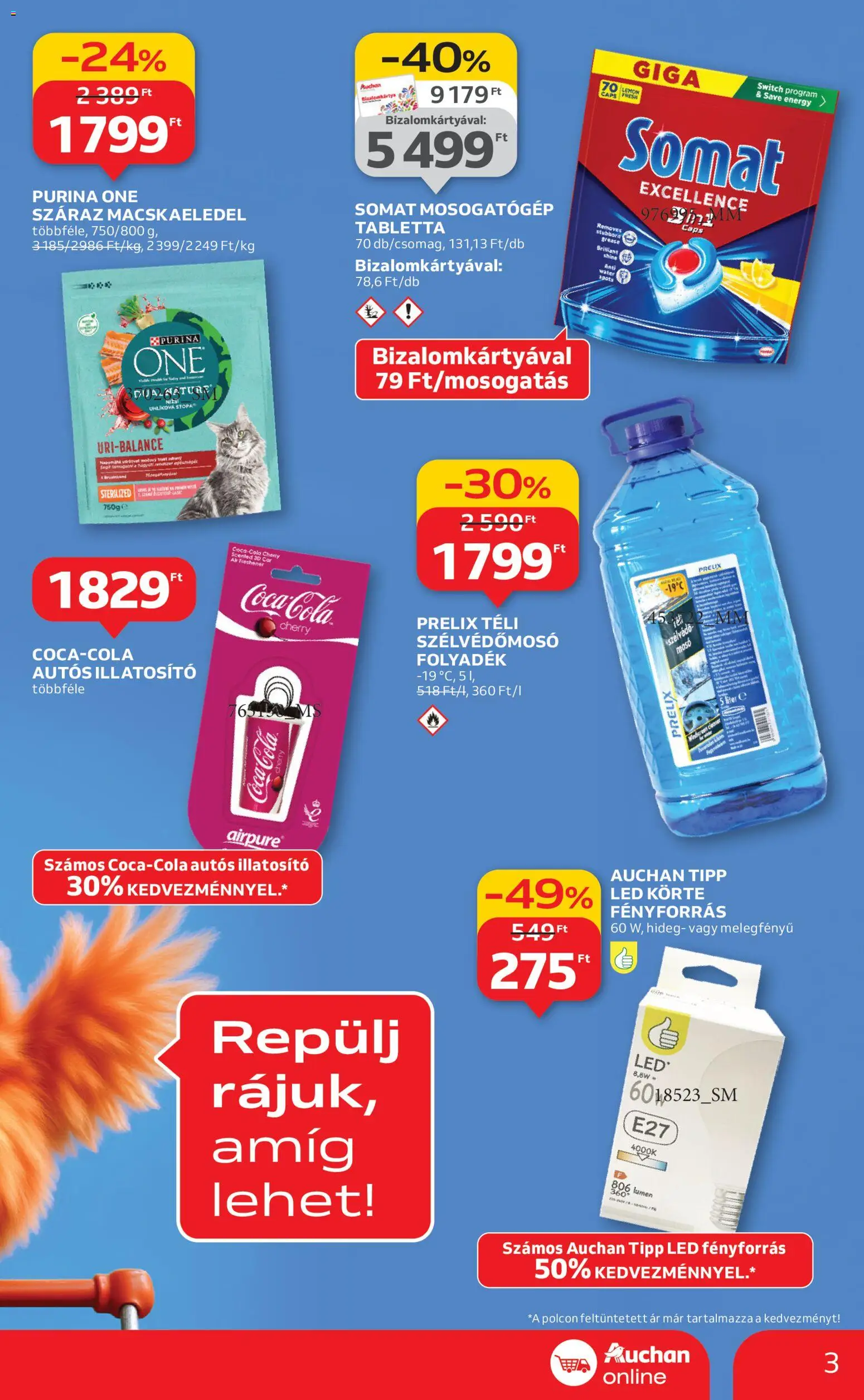 Auchan akciós ujság - amely érvényes a következő dátumtól: 15.01.2026 | Oldal: 3 | Termékek: Macskaeledel, Purina one, Coca Cola, Cola