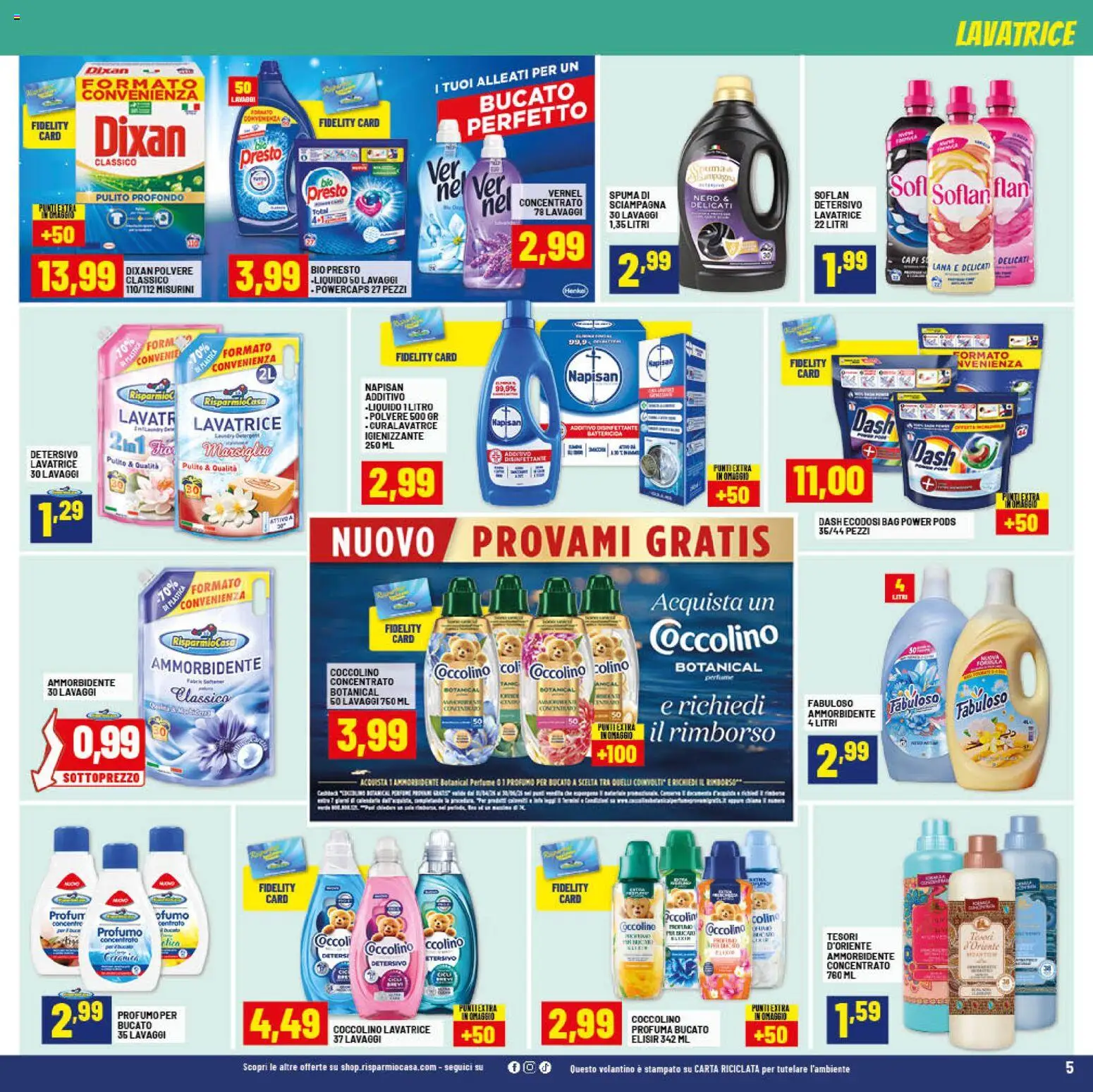 Volantino RisparmioCasa del 23.04.2026 | Pagina: 5 | Prodotti: Ammorbidente, Lavatrice, Profumo