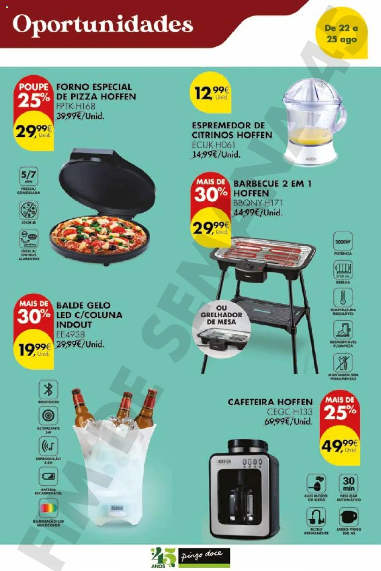 Pingo Doce Poupe este Fim de Semana │ válido de 22.08.2025 | Página: 26 | Produtos: Balde, Cafeteira, Mesa, Pizza