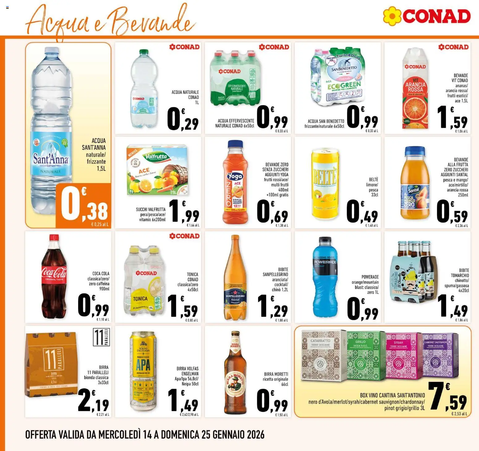 Volantino Conad del 14.01.2026 | Pagina: 18 | Prodotti: Chinotto, Pesca, Acqua naturale, Coca Cola