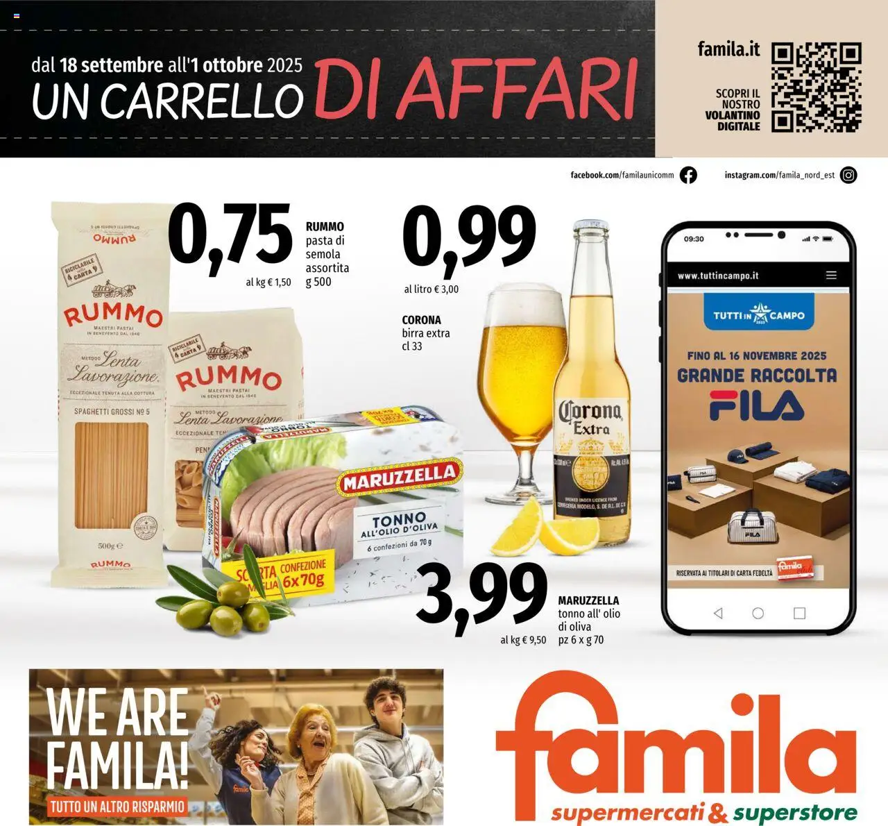 Volantino Famila del 18.09.2025 | Pagina: 1 | Prodotti: Birra, Pasta, Carrello, Tonno