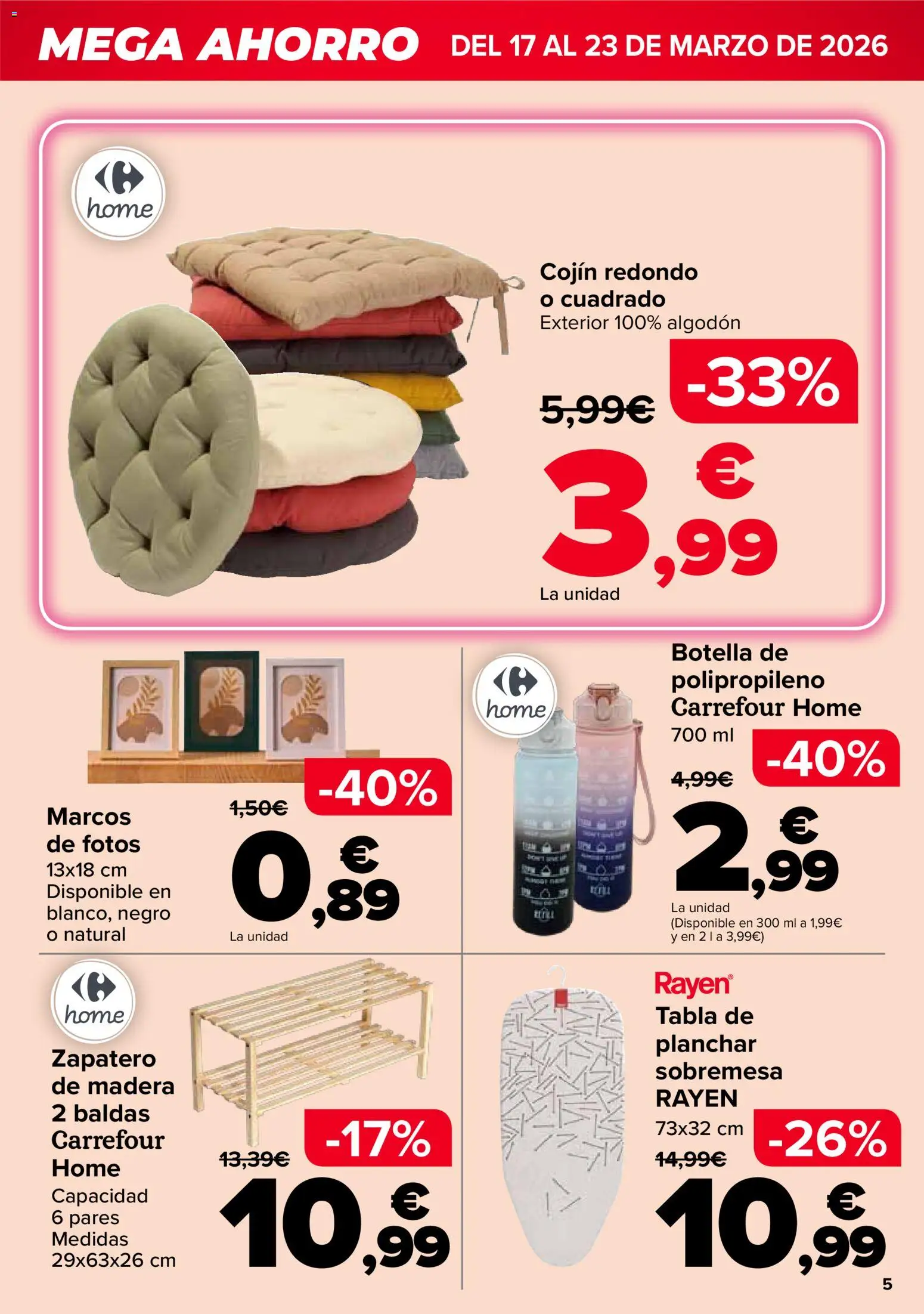 Carrefour Mega Ahorro │ válido desde el 17.03.2026 | Página: 5 | Productos: Zapatero, Cojín