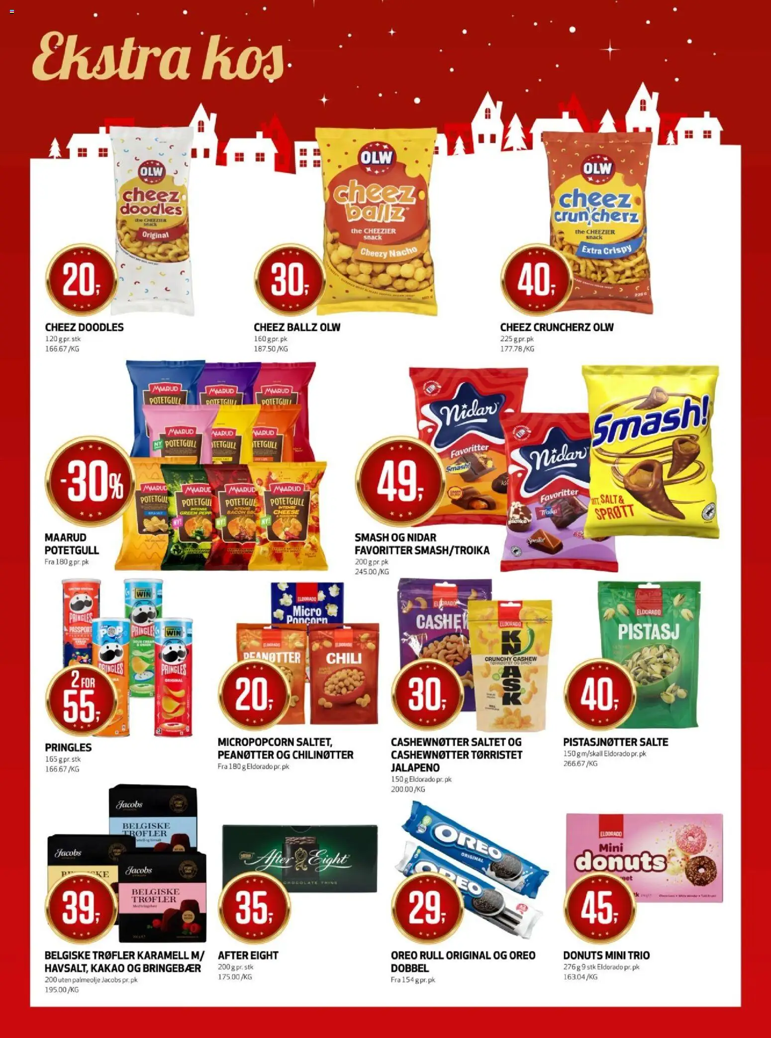 {H1} | Side: 14 | Produkter: Bavețică, Bringebær, Potetgull, Peanøtter