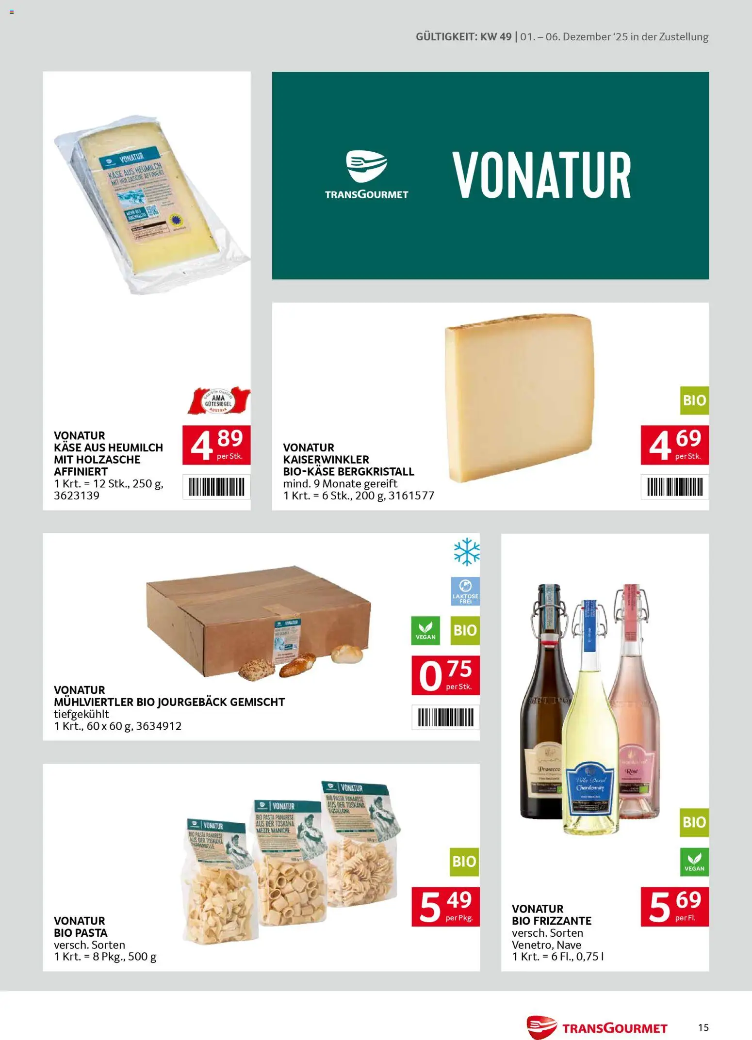 Transgourmet Zustellaktion gültig ab 01.12.2025 | Seite: 15 | Produkte: Pasta, Käse