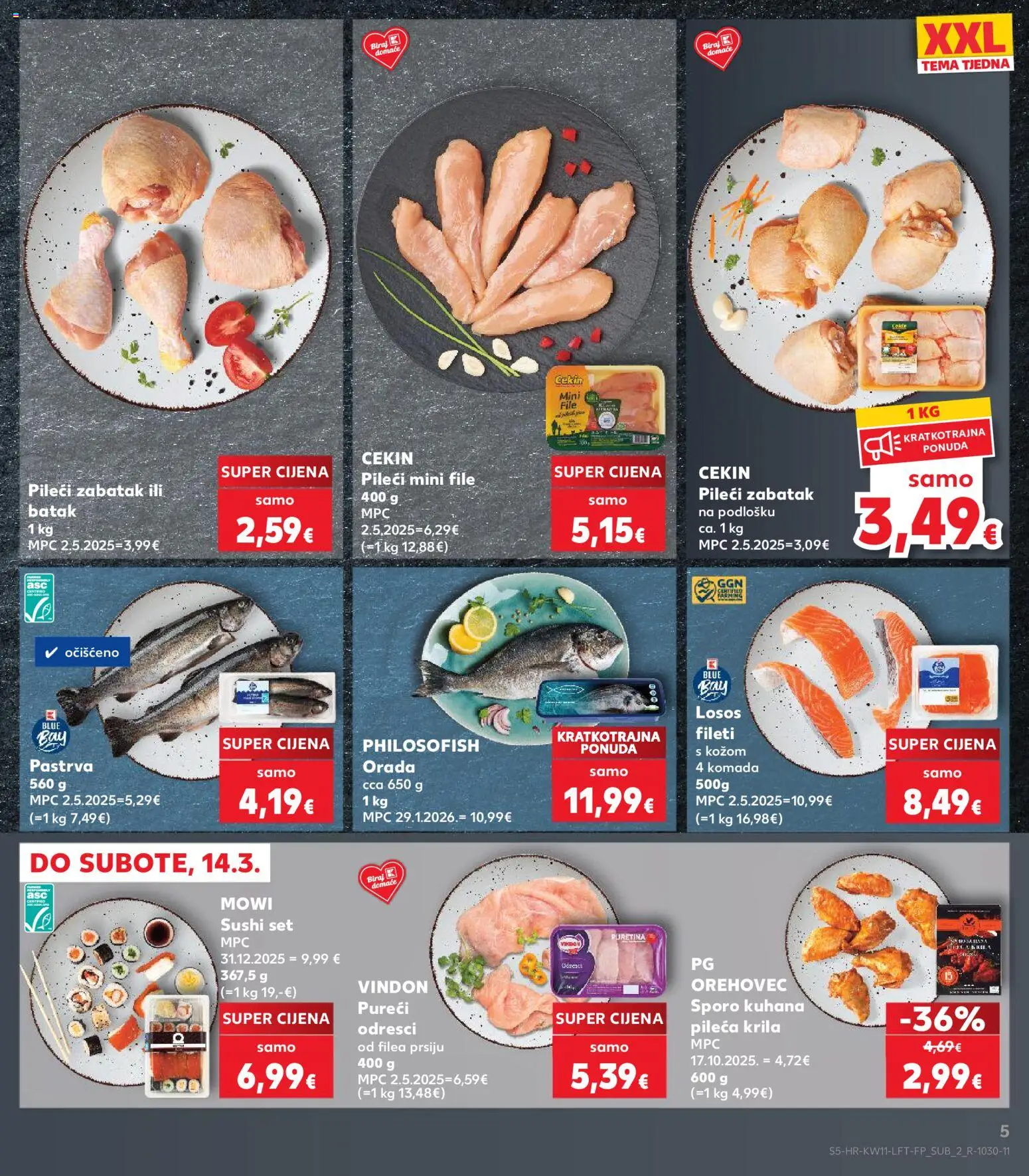 Kaufland katalog | vrijedi od 11.03.2026 | Stranica: 5 | Proizvodi: Puretina, Pastrva, Pileća krila, Sushi