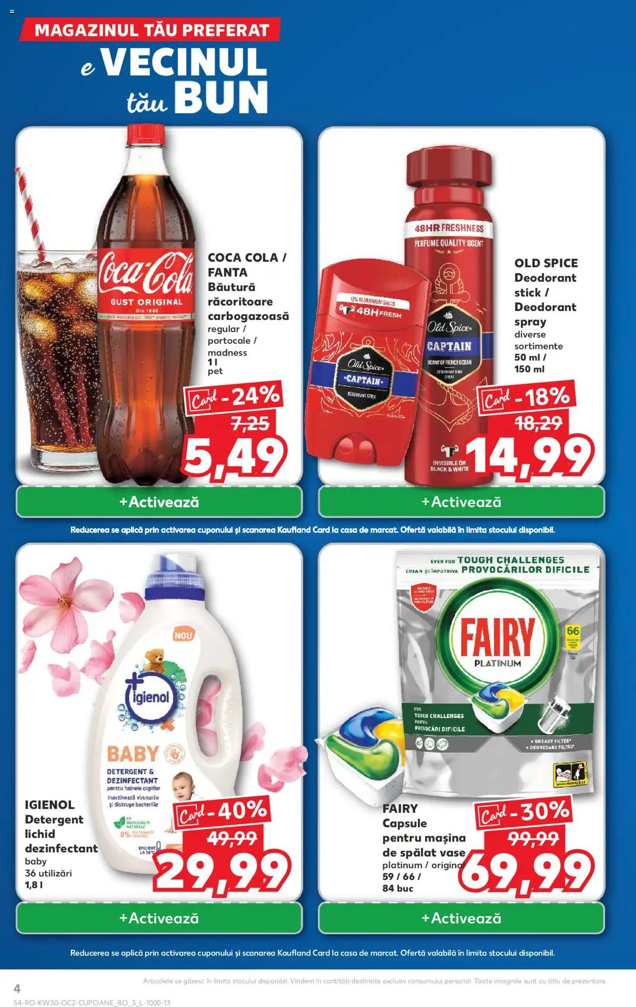 Kaufland RO akciós ujság - amely érvényes a következő dátumtól: 23.07.2025 | Oldal: 4 | Termékek: Old spice, Fanta, Coca Cola, Cola