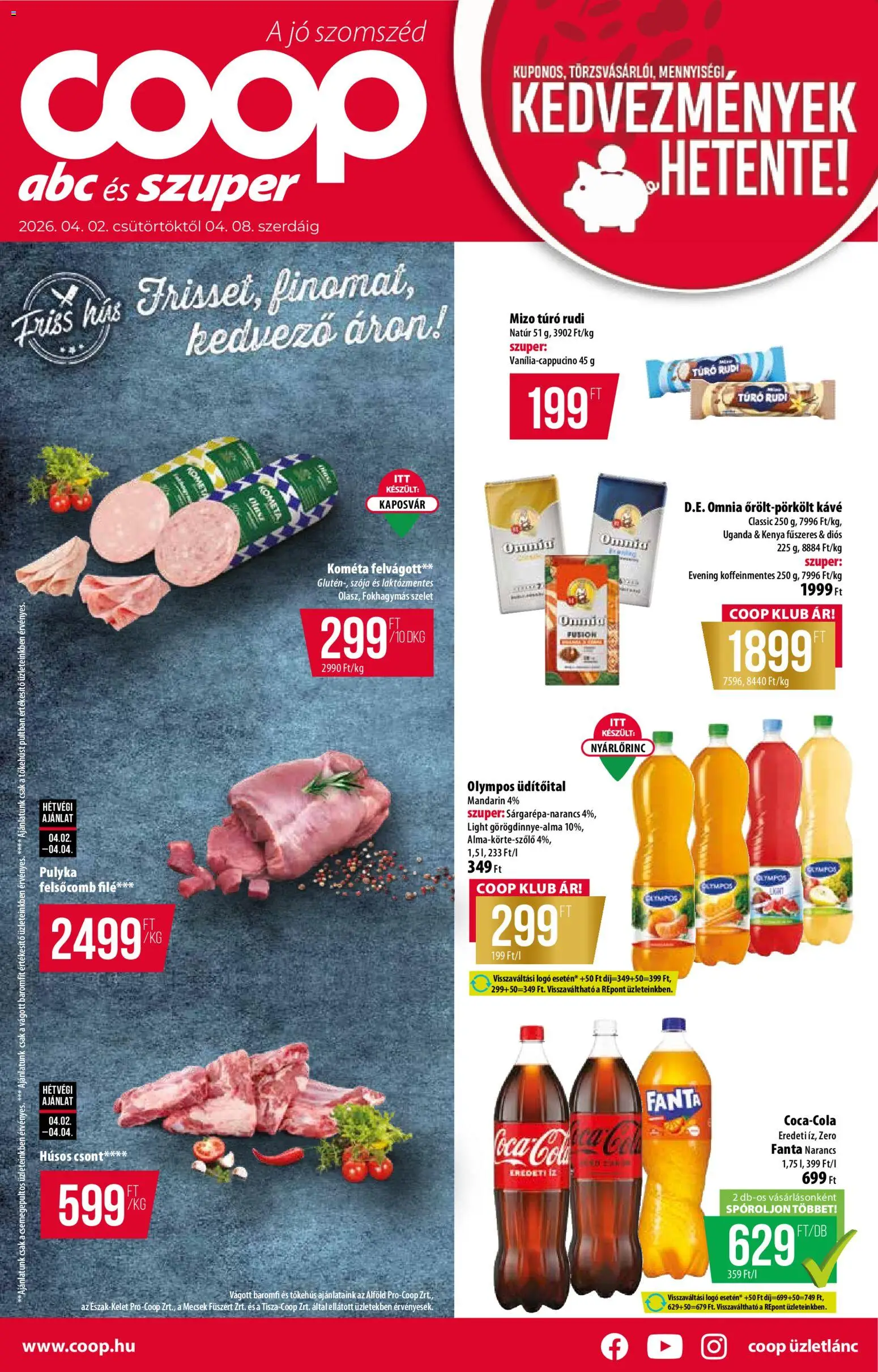 COOP akciós ujság - amely érvényes a következő dátumtól: 02.04.2026 | Oldal: 1 | Termékek: Fanta, Coca Cola, Mandarin, Túró