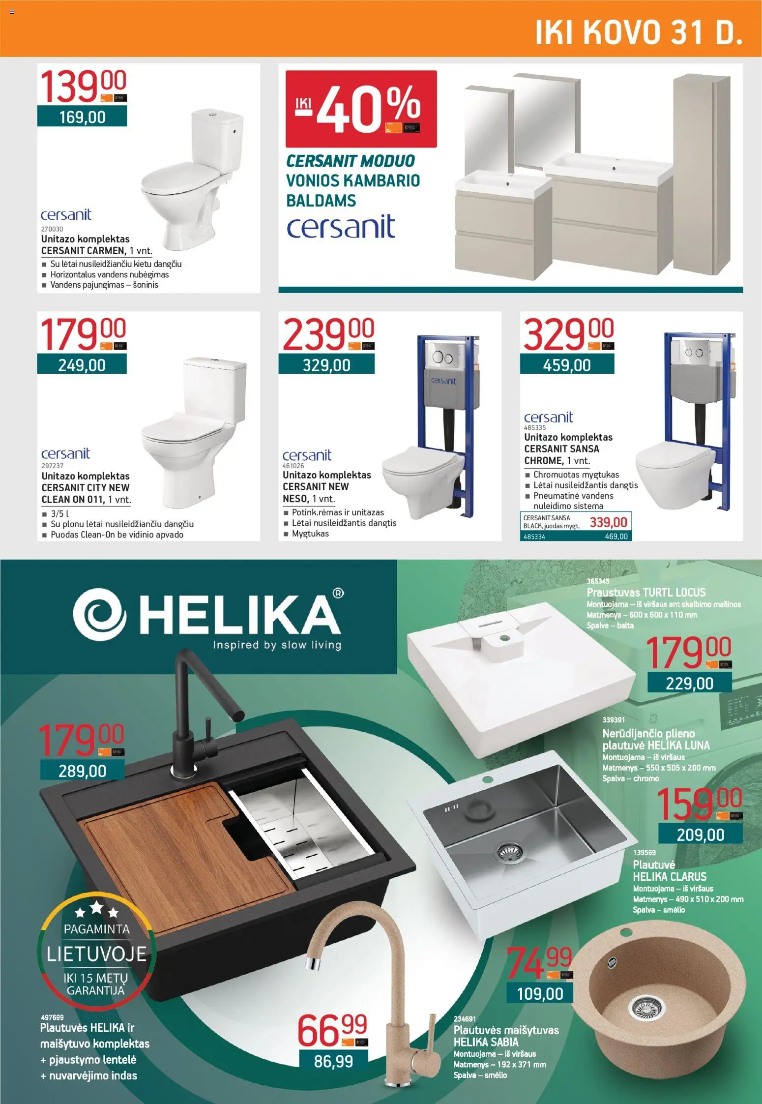 ERMITAŽAS akcijos nuo 02.03.2026 | Puslapis: 23 | Prekių: Maišytuvas, Puodas, Praustuvas, Unitazas