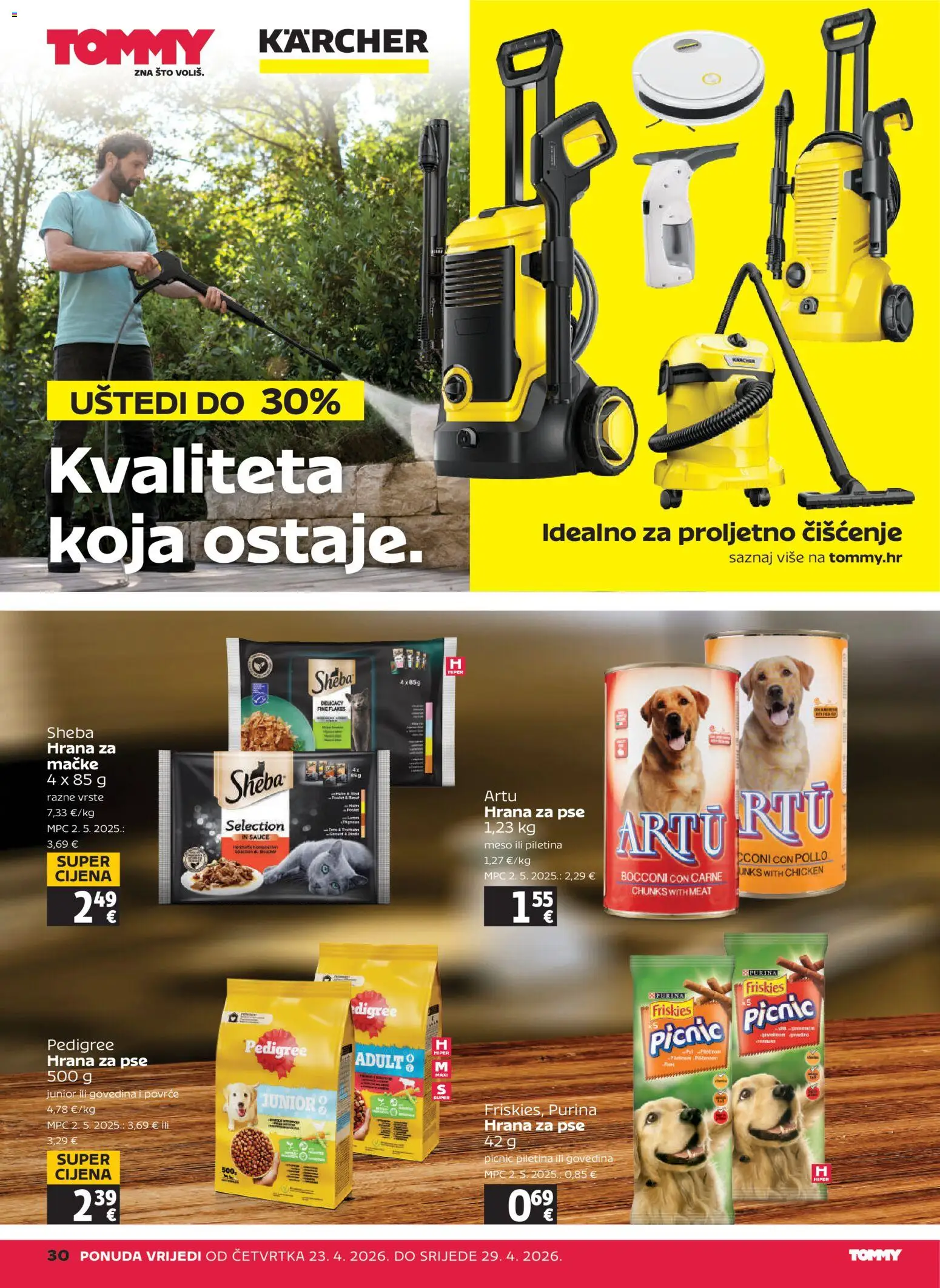 Tommy katalog | vrijedi od 23.04.2026 | Stranica: 30 | Proizvodi: Meso, Piletina, Hrana za pse, Hrana za mačke