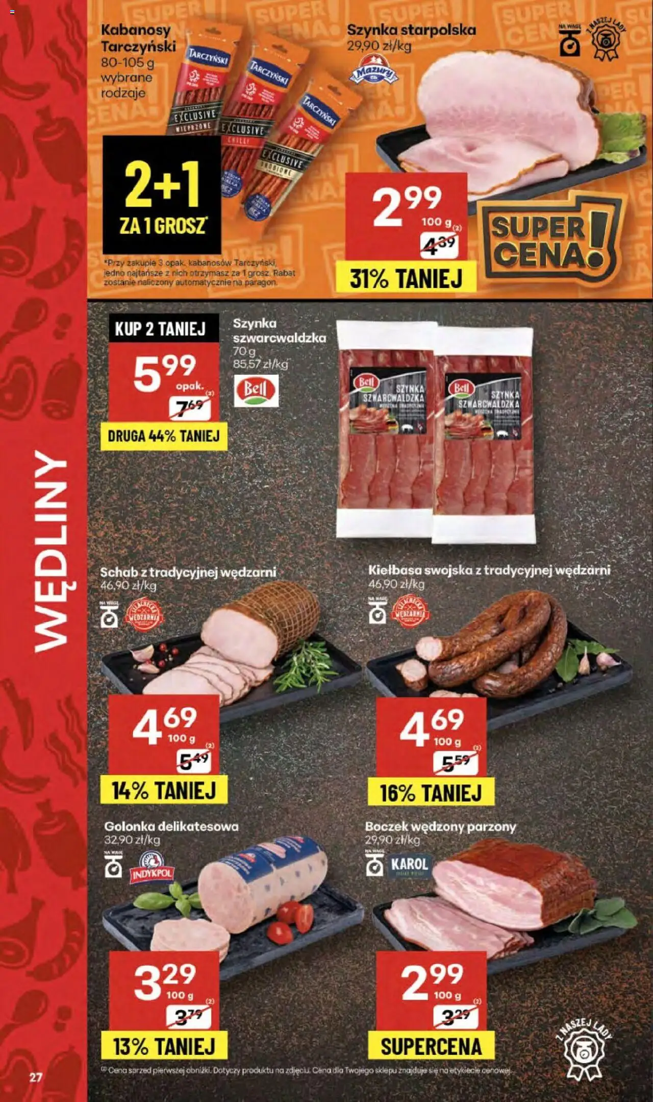 Delikatesy Centrum Gazetka od 02.10.2025 | Strona: 27 | Produkty: Schab, Boczek wędzony parzony, Wędliny, Szynka szwarcwaldzka