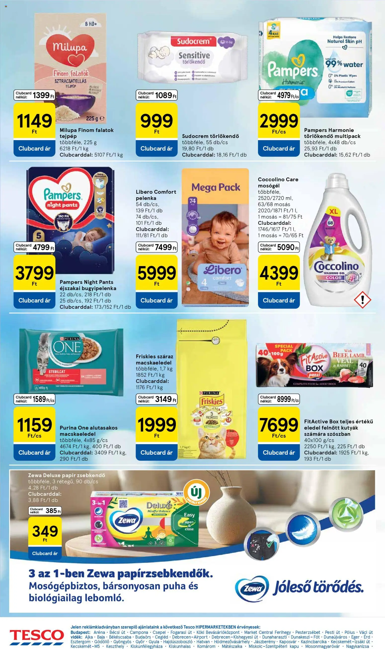Tesco akciós ujság - amely érvényes a következő dátumtól: 05.03.2026 | Oldal: 30 | Termékek: Coccolino, Pampers, Purina one, Pelenka