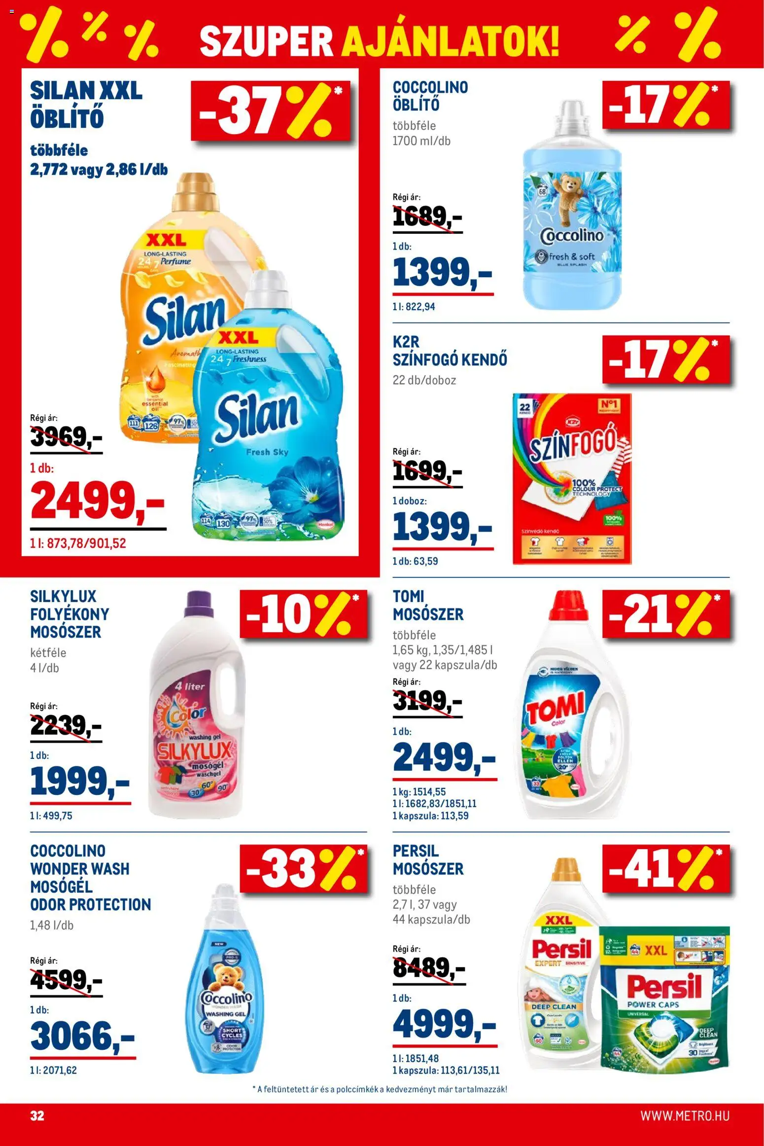 Metro akciós ujság - amely érvényes a következő dátumtól: 02.01.2026 | Oldal: 32 | Termékek: Kendő, Mosógél, Öblítő, Mosószer