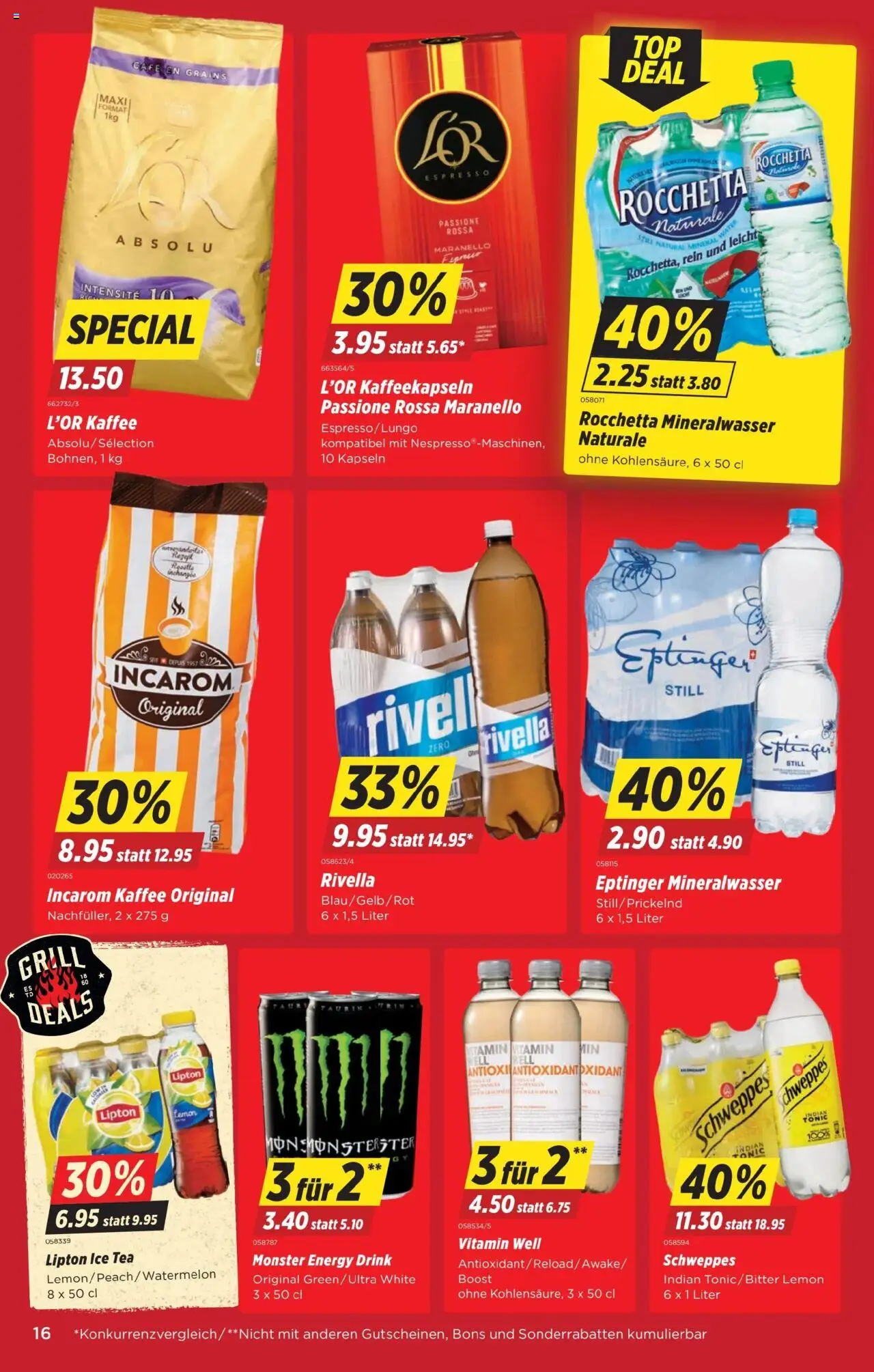 Denner Aktionen ab 26.08.2025 | Seite: 16 | Produkte: Mineralwasser, Kaffee, Grill