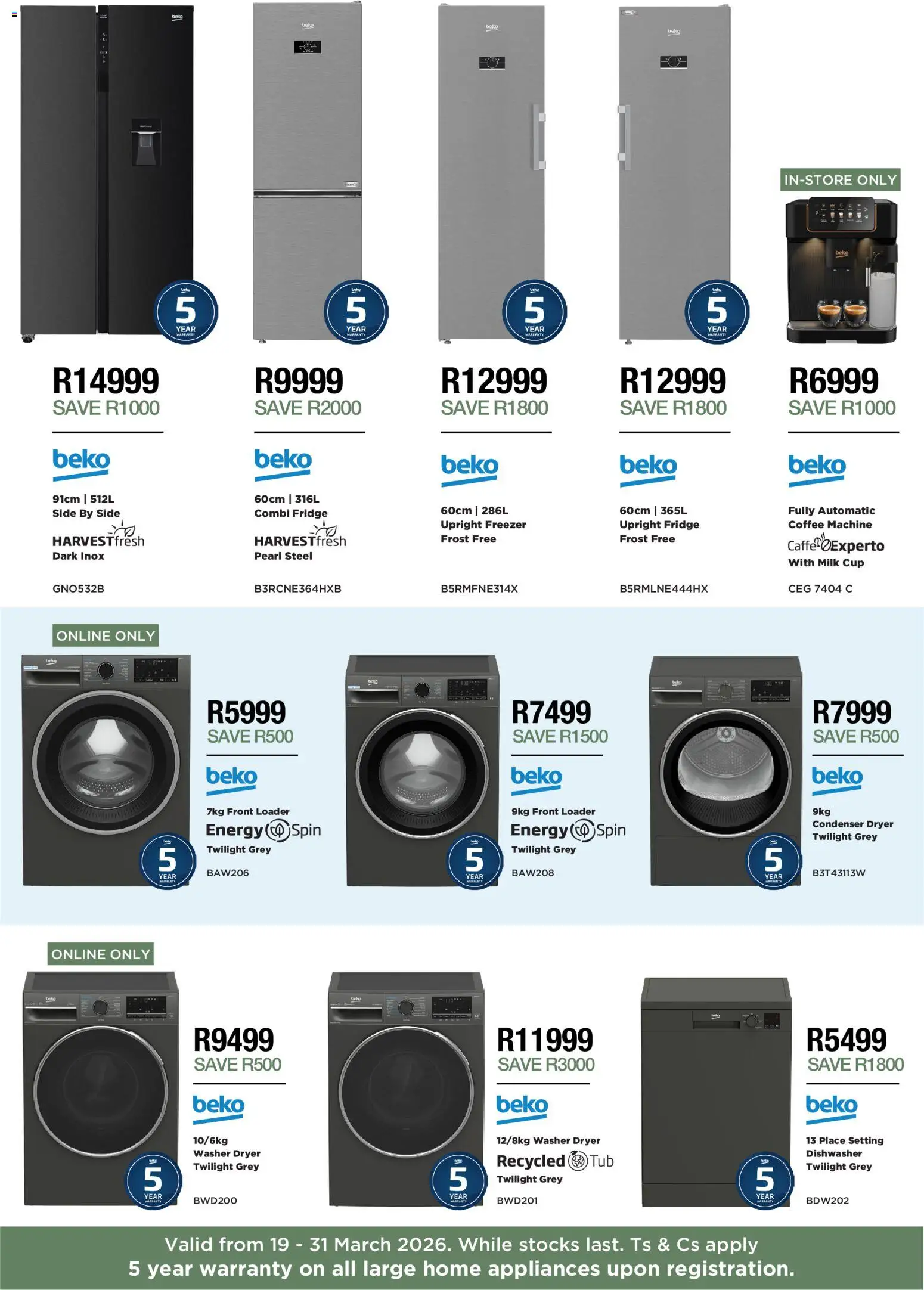 New House and Home Beko Specials catalogue – valid from 19.03.2026 | Page: 2 | Products: Freezer, Dishwasher, Fridge, Coffee