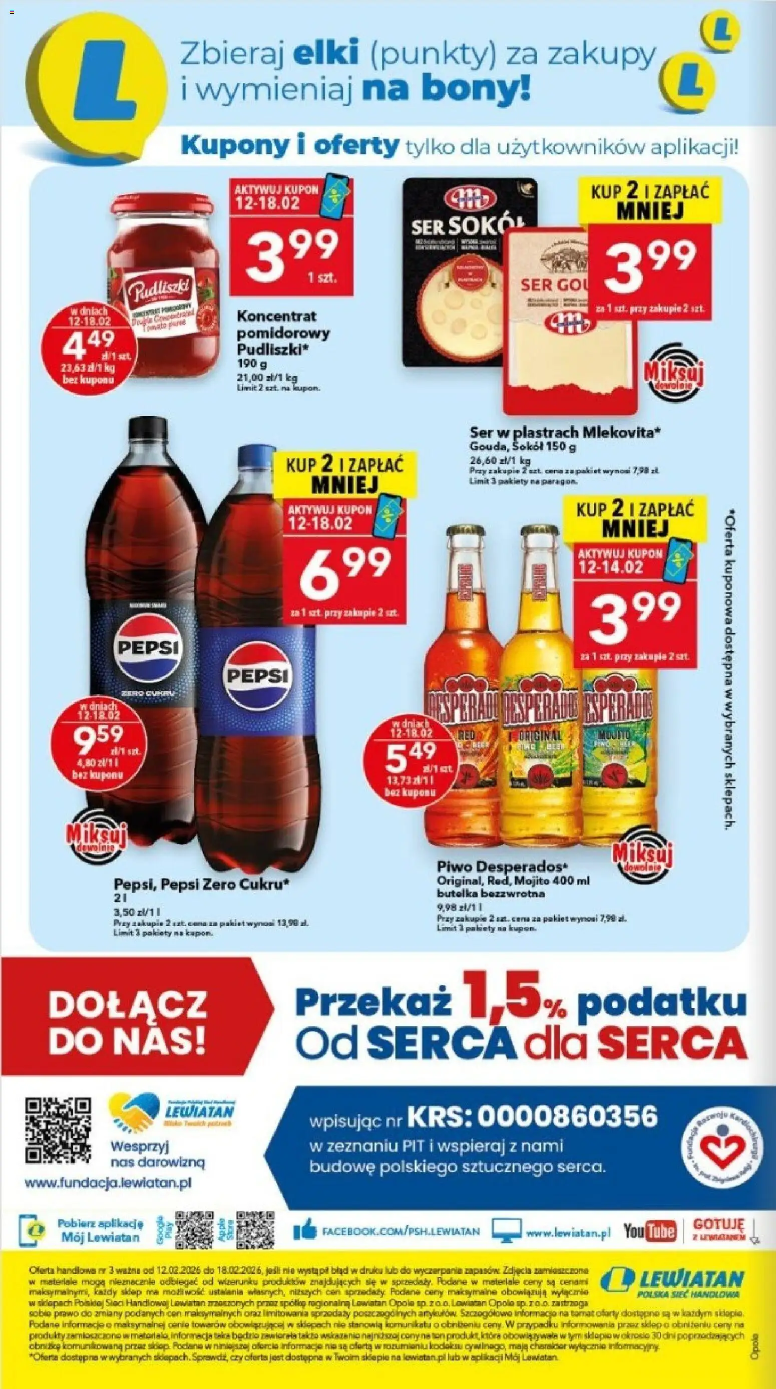 Lewiatan gazetka - Legnica od 12.02.2026 | Strona: 16 | Produkty: Koncentrat pomidorowy, Pepsi, Ser, Piwo