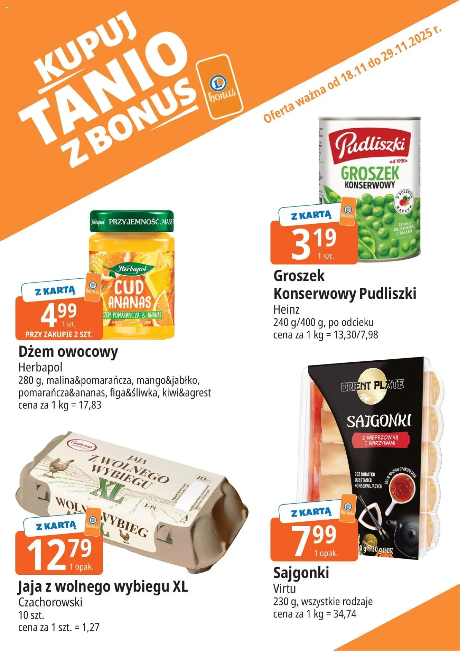 E.Leclerc Gazetka - Elbląg kupony dodatkowe od 18.11.2025 | Strona: 10 | Produkty: Karta, Sajgonki, Dżem, Wieprzowina