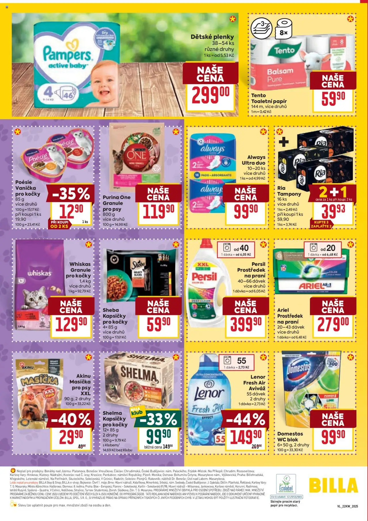 Billa Velký leták od 28.05.2025 | Strana: 26 | Produkty: Granule pro psy, Kapsičky pro kočky, Persil, Tampony