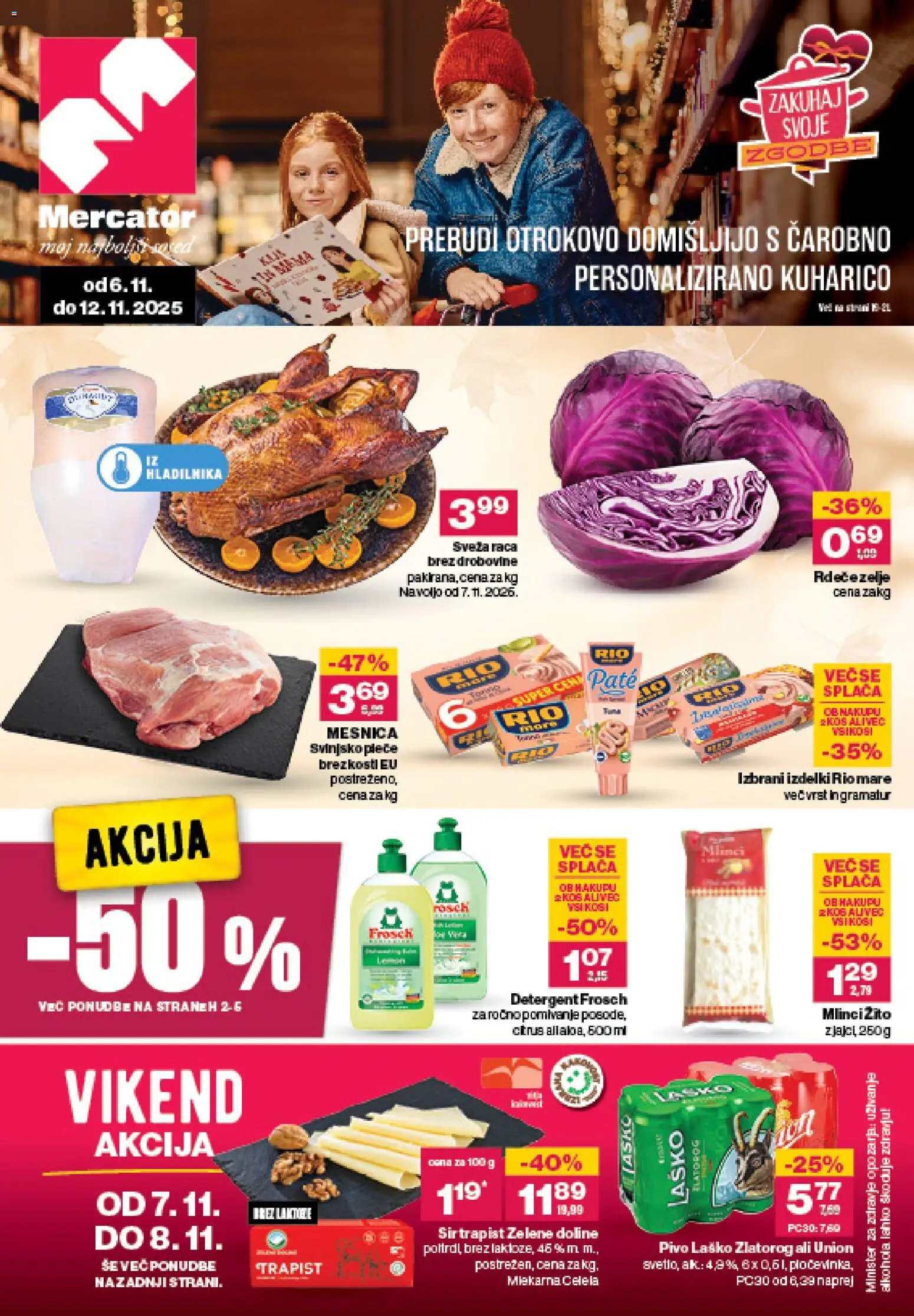 Novi Mercator katalog ponudbe – veljaven od 06.11.2025 | Stran: 1 | Izdelki: Sir, Pivo, Detergent, Zelje