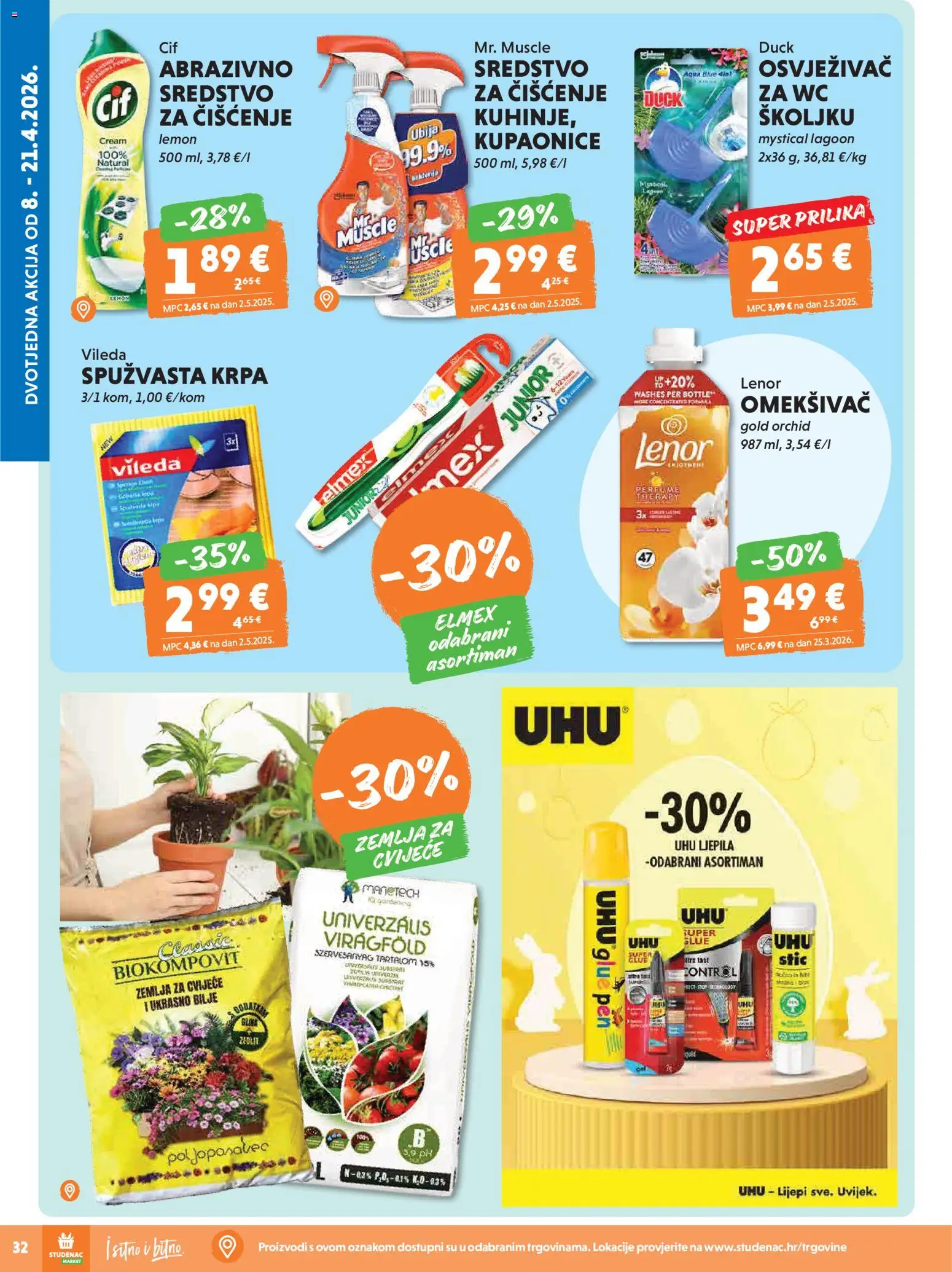 Studenac katalog | vrijedi od 08.04.2026 | Stranica: 32 | Proizvodi: Cvijeće, Krpa, Vileda, Lenor