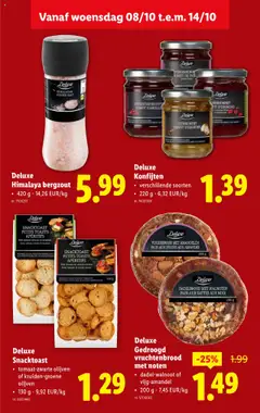 Deluxe Gedroogd vruchtenbrood met noten, Dadel-walnoot of vijg-amandel, 200 g - Voorbeeld van een folder van Lidl, geldig van 08.10.2025 | Pagina: 31 | Producten: Noten, Olijven, Tomaat
