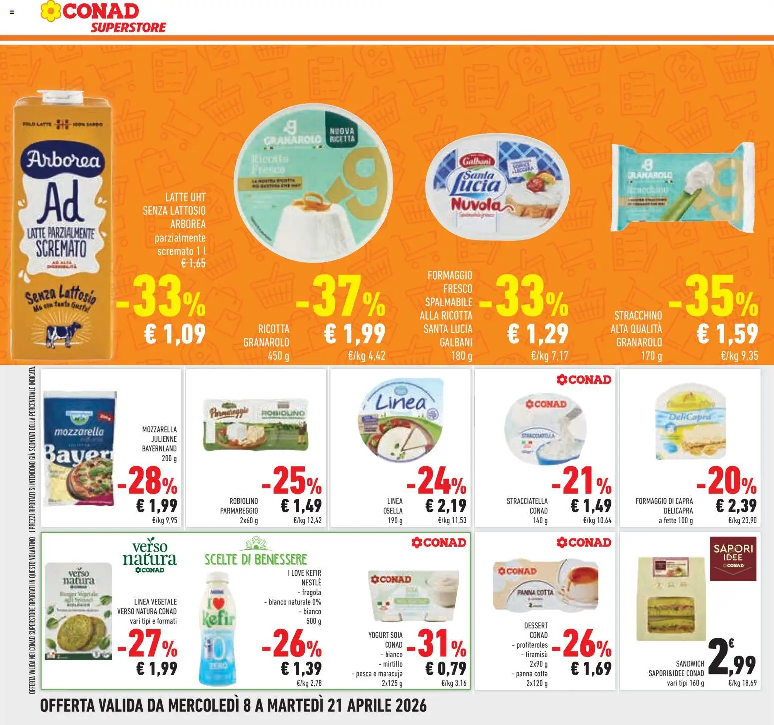 Volantino Conad del 08.04.2026 | Pagina: 20 | Prodotti: Latte, Pesca, Stracchino, Mais