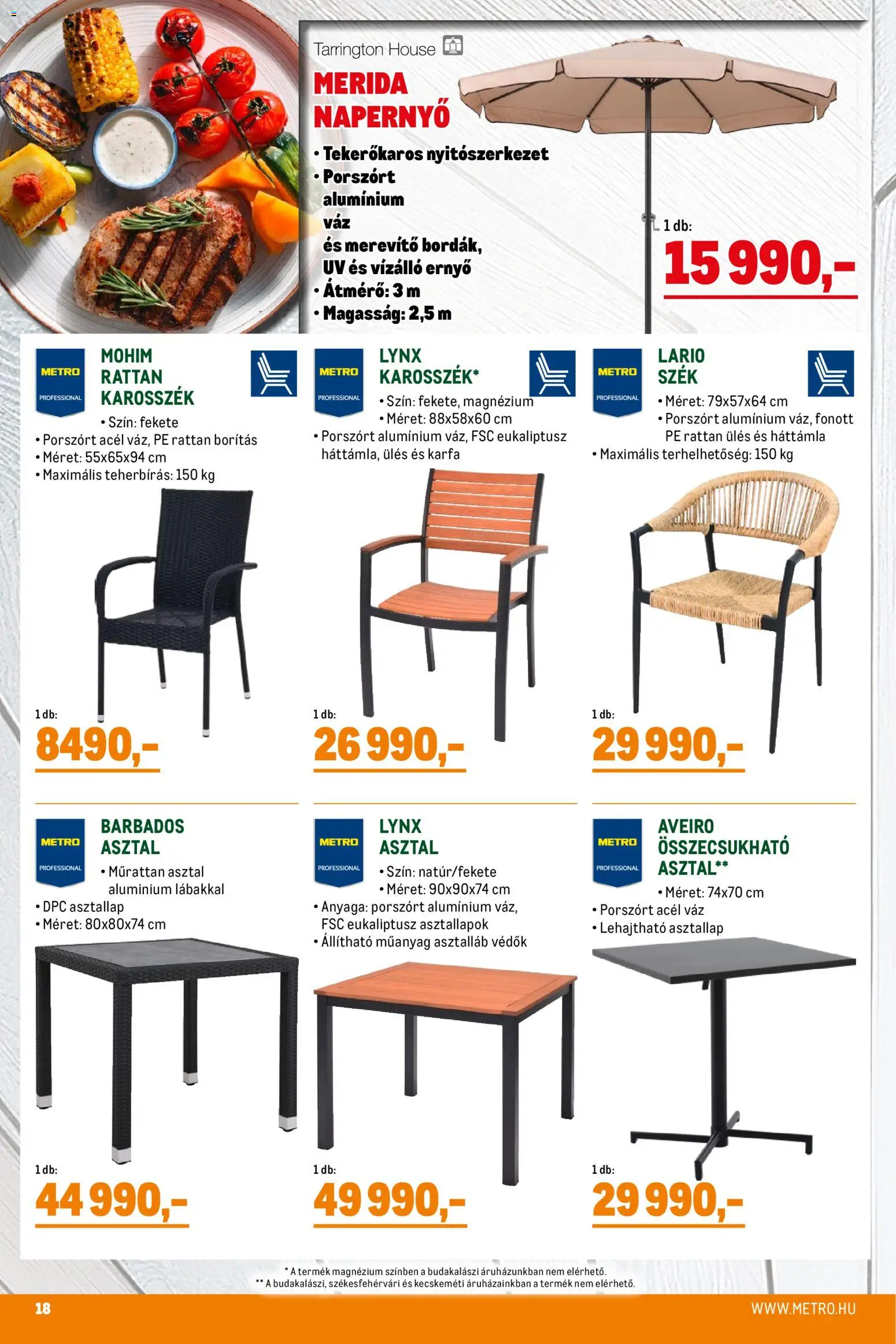 Metro akciós ujság - amely érvényes a következő dátumtól: 02.05.2026 | Oldal: 18 | Termékek: Asztallap, Asztal, Szék, Napernyő