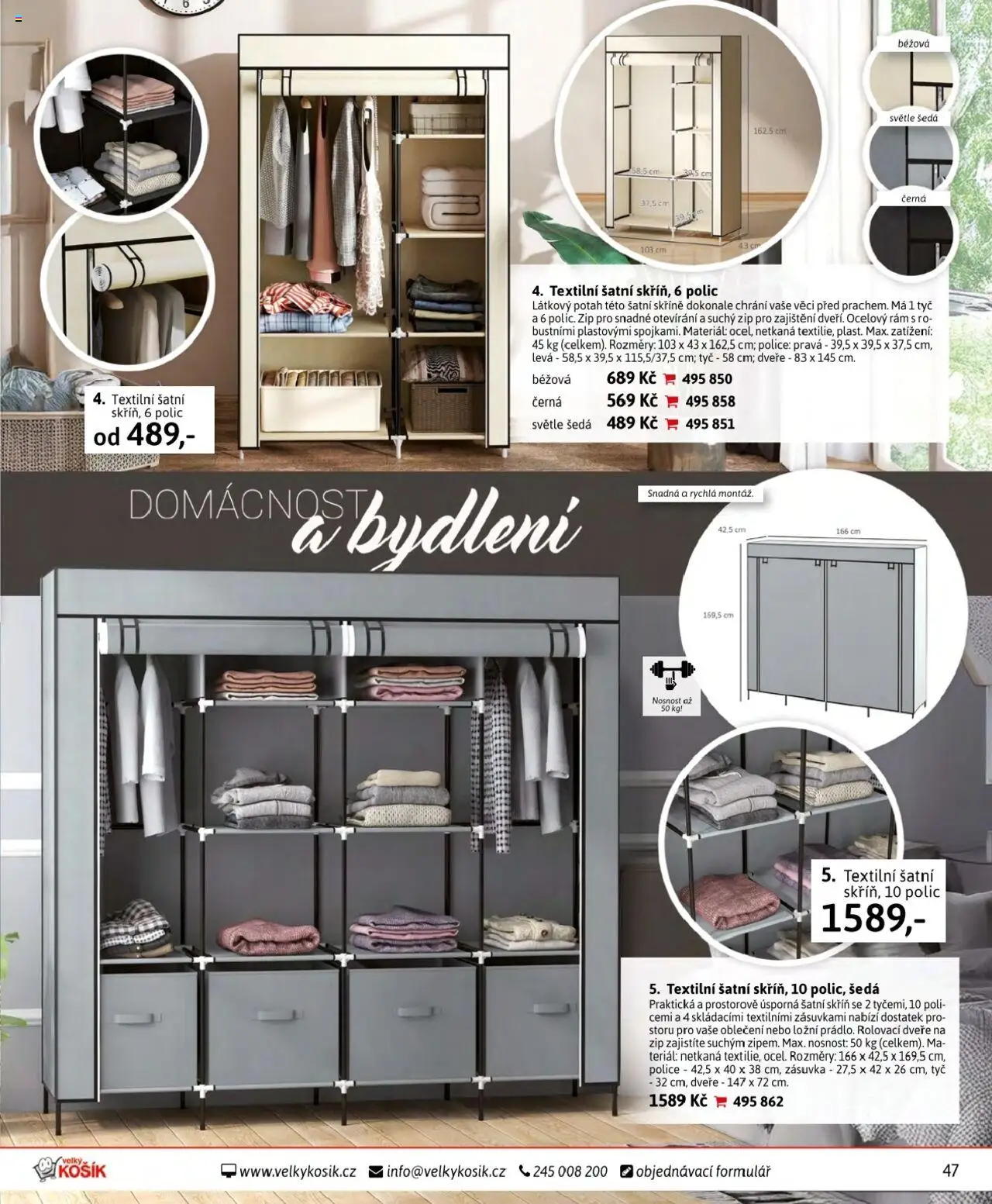 Velký Košík katalog - srpen od 01.08.2025 | Strana: 47 | Produkty: Skříně, Šatní skříň, Zásuvka, Šatní skříně