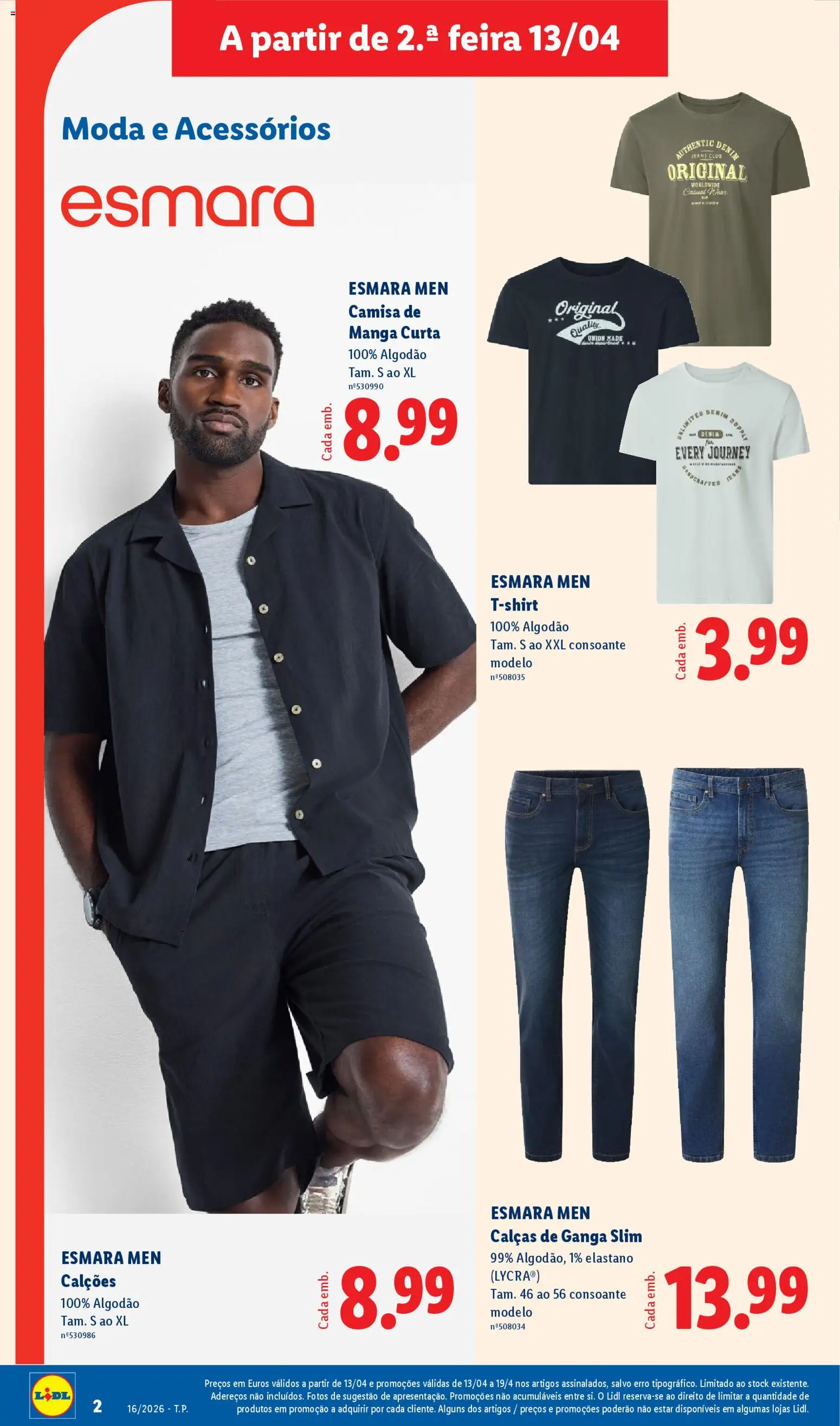 Lidl Novidades │ válido de 13.04.2026 | Página: 2 | Produtos: Jeans, Algodão, Calções, Camisa