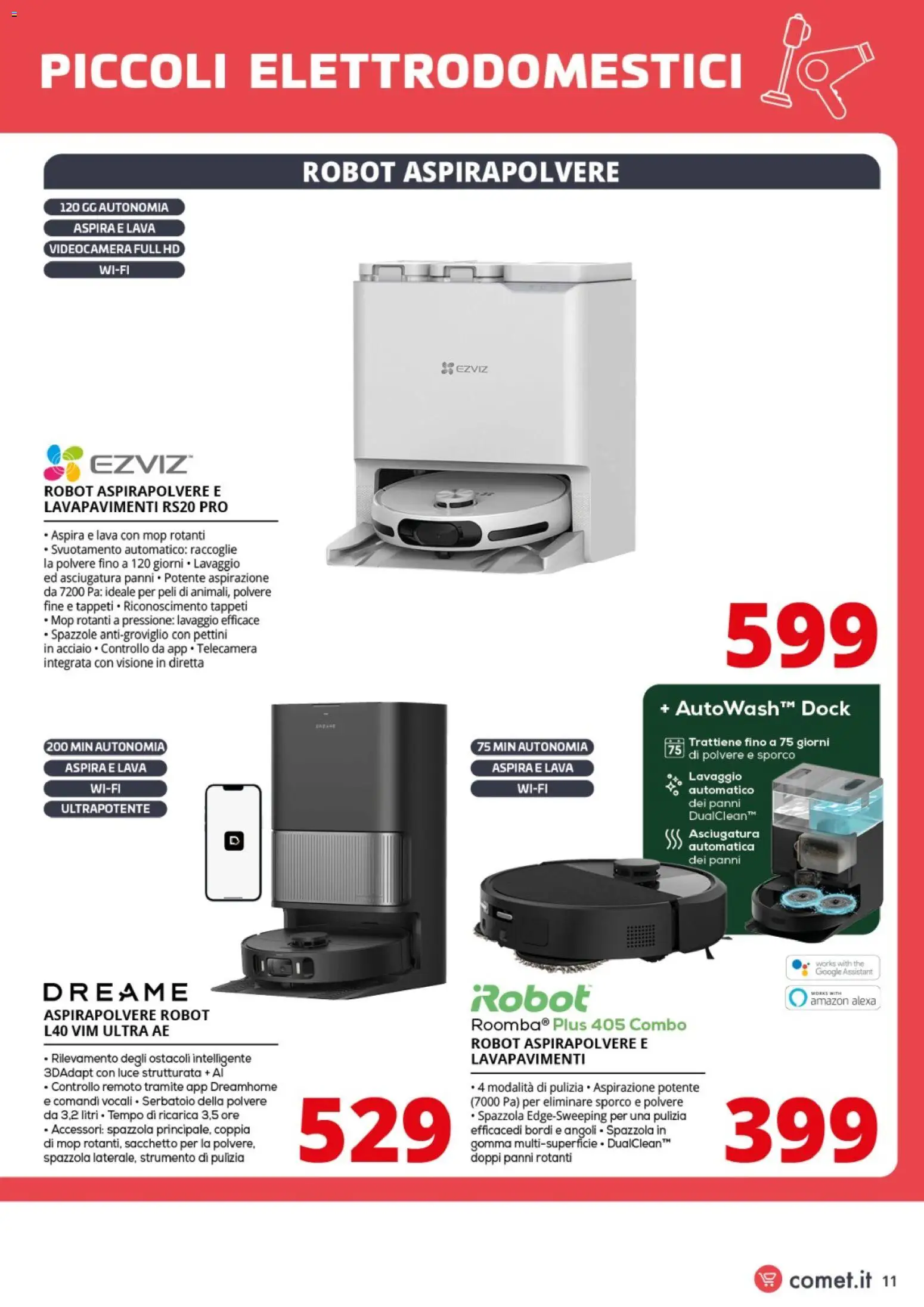 Volantino Comet del 31.10.2025 | Pagina: 11 | Prodotti: Spazzola, Robot aspirapolvere, The, Robot