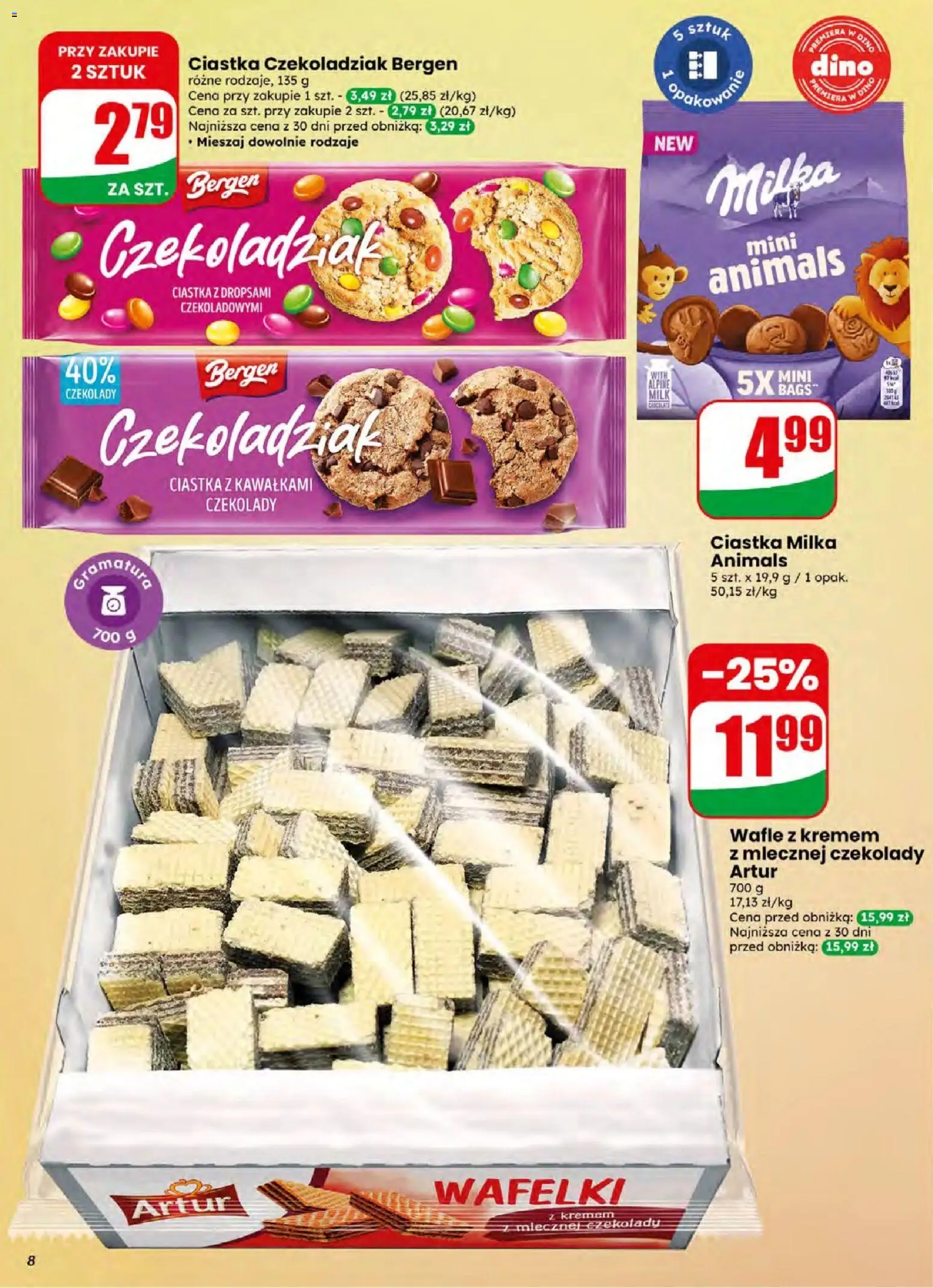 Dino gazetka od 15.04.2026 | Strona: 8 | Produkty: Wafle, Milka, Wafelki, Ciastka