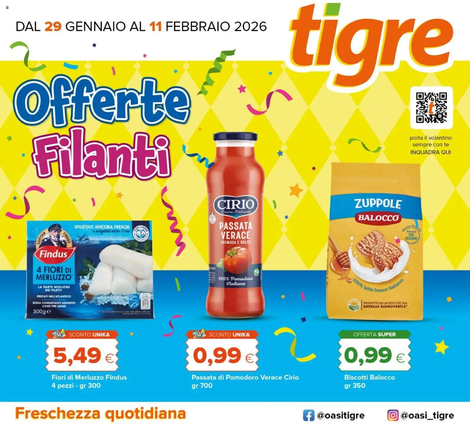 Volantino Tigre del 29.01.2026 | Pagina: 1 | Prodotti: Tè, Merluzzo, Latte, Passata di pomodoro