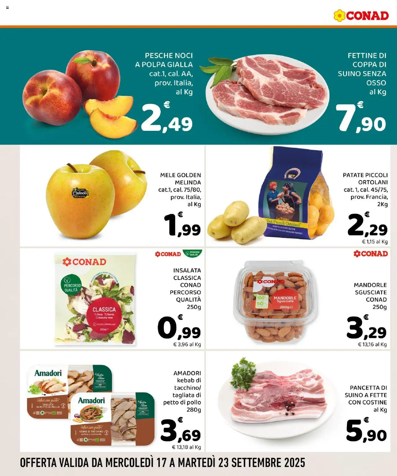 Volantino Conad del 17.09.2025 | Pagina: 2 | Prodotti: Petto di Pollo, Insalata, Suino, Noci