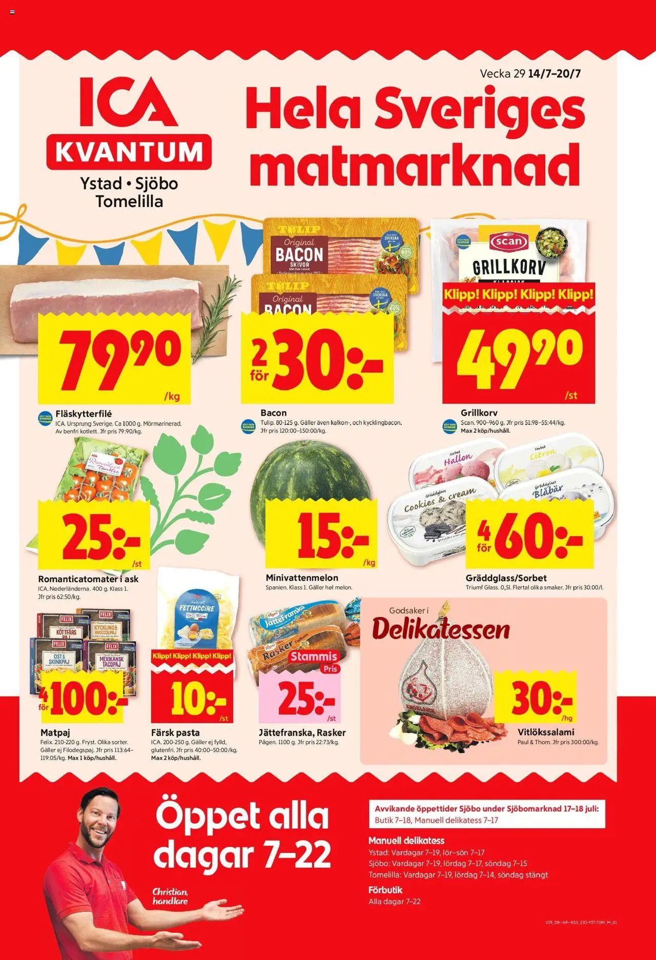 ICA Kvantum reklamblad aktuell från 14.07.2025 | Sida: 1 | Produkter: Grillkorv, Ost, Pasta, Blåbär