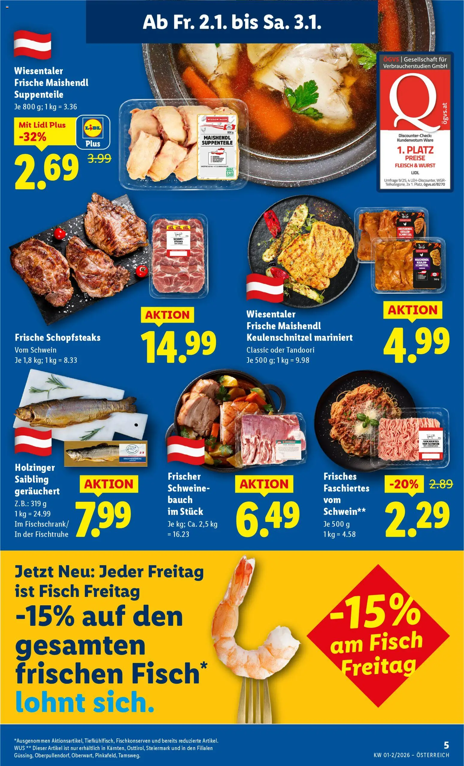 Lidl Oberpullendorf, Güssing, Oberwart gültig ab 02.01.2026 | Seite: 7 | Produkte: Wurst, Samsung, Fisch