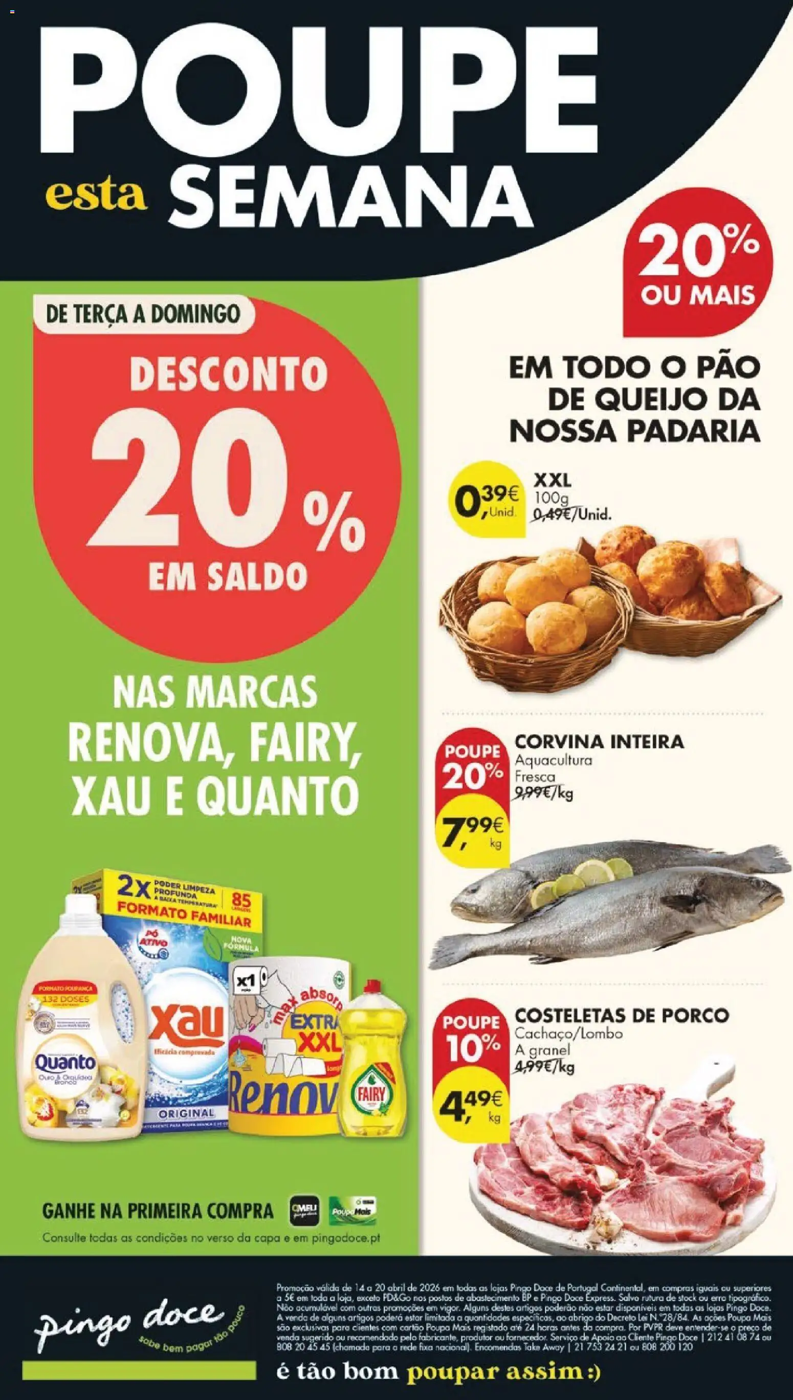 Pingo Doce folheto │ válido de 14.04.2026 | Página: 1 | Produtos: Padaria, Pão de queijo, Pó, Queijo