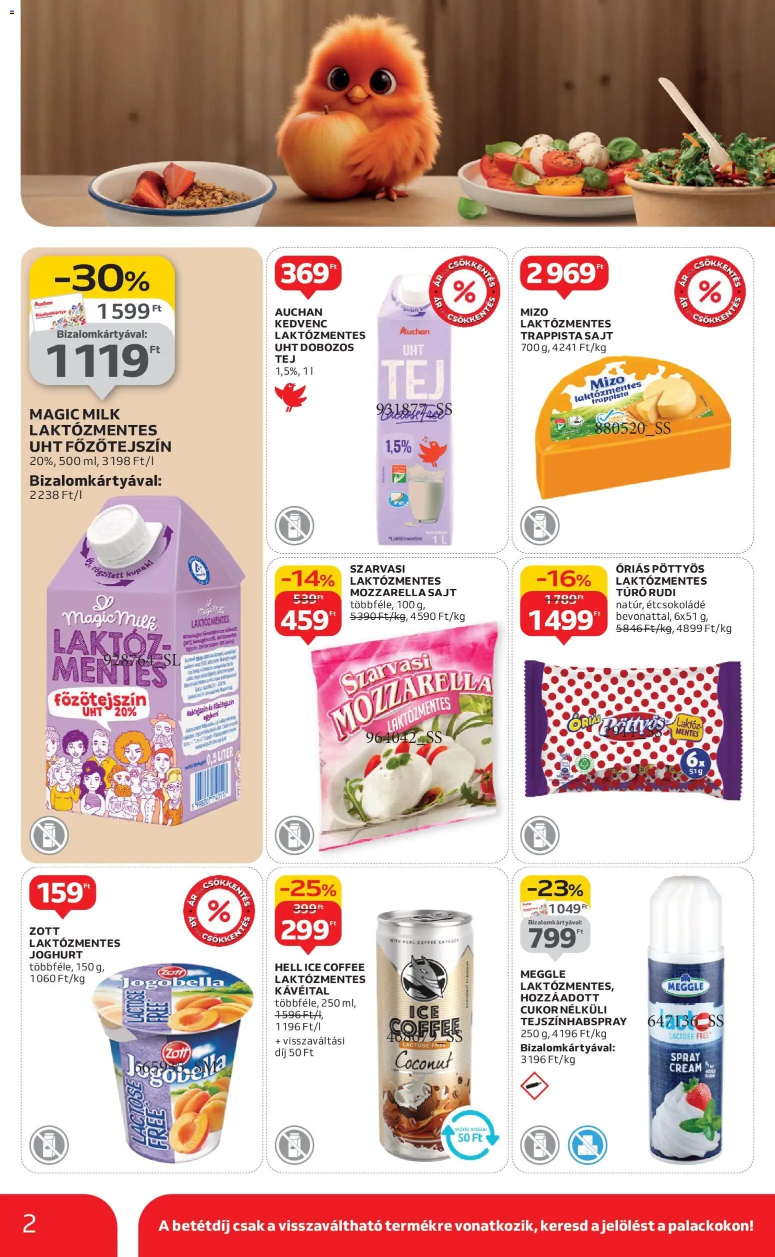 Auchan akciós ujság - amely érvényes a következő dátumtól: 15.01.2026 | Oldal: 2 | Termékek: Mozzarella, Főzőtejszín, Joghurt, Túró