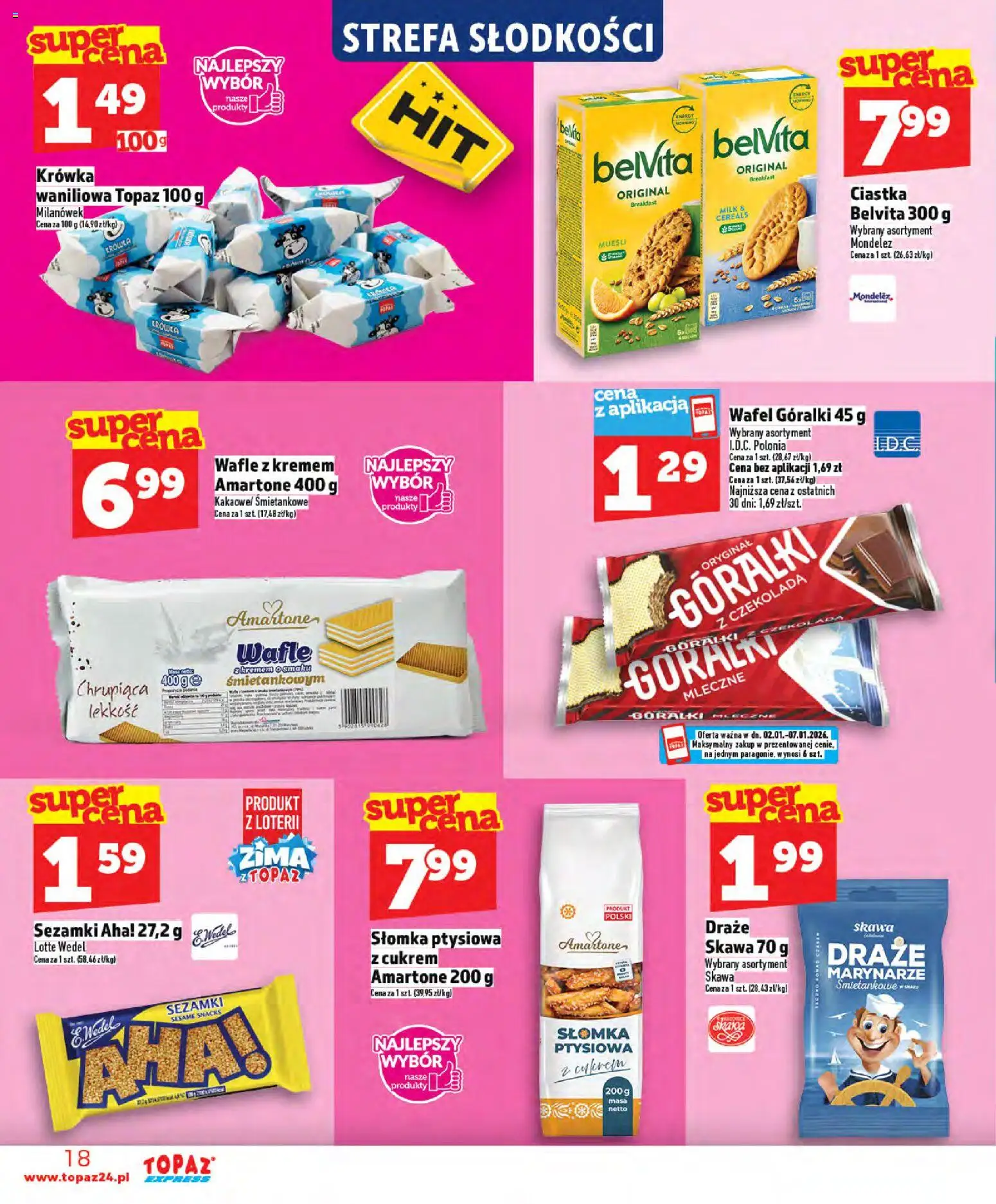 Topaz Gazetka - Express od 02.01.2026 | Strona: 18 | Produkty: Belvita, Wafle, Krowka, Ciastka